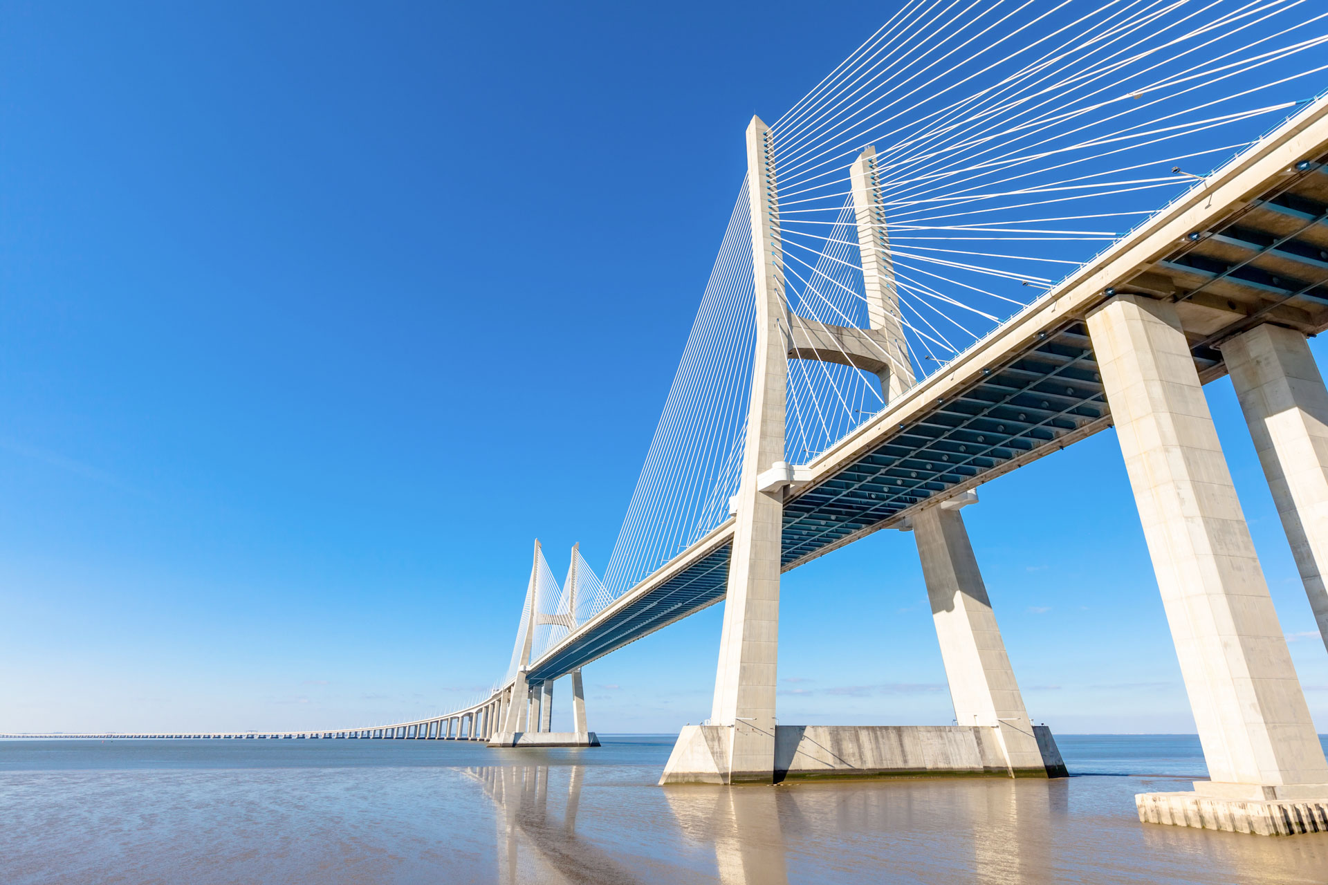 Bridge on water and blue sky