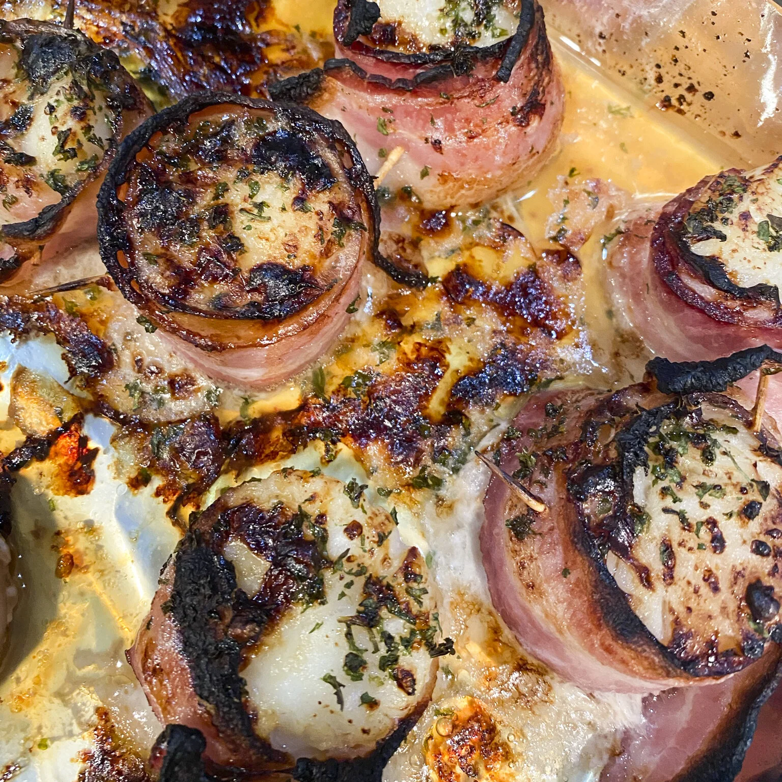 Super Easy Bacon Wrapped Scallops with Pineapple Ginger Glaze