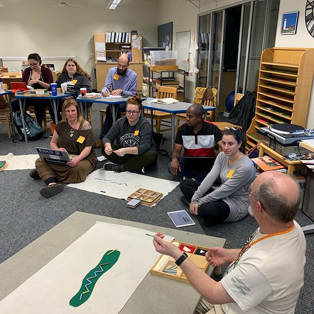 All together again! #mettc #montessori 9 to 12 students learning about the negative snake game.