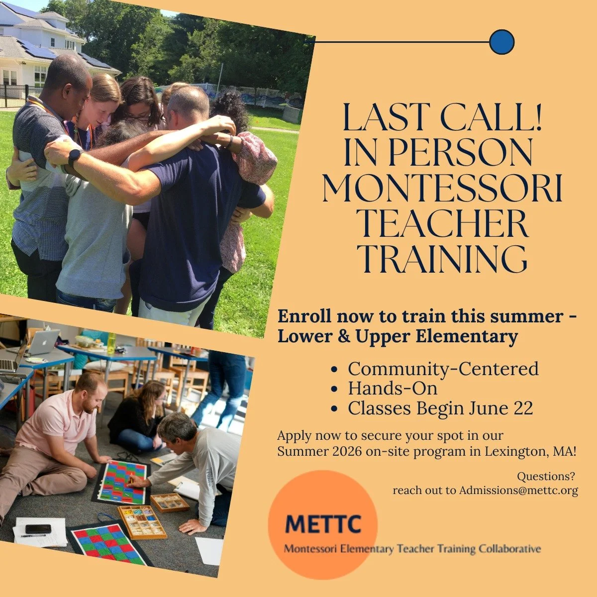 The countdown has begun! We are beyond excited to welcome our 2026 Elementary I and II adult learners to an amazing summer of in-person training in Lexington, Massachusetts. If you want to take part, there is still time to apply at mettc.org. The reg