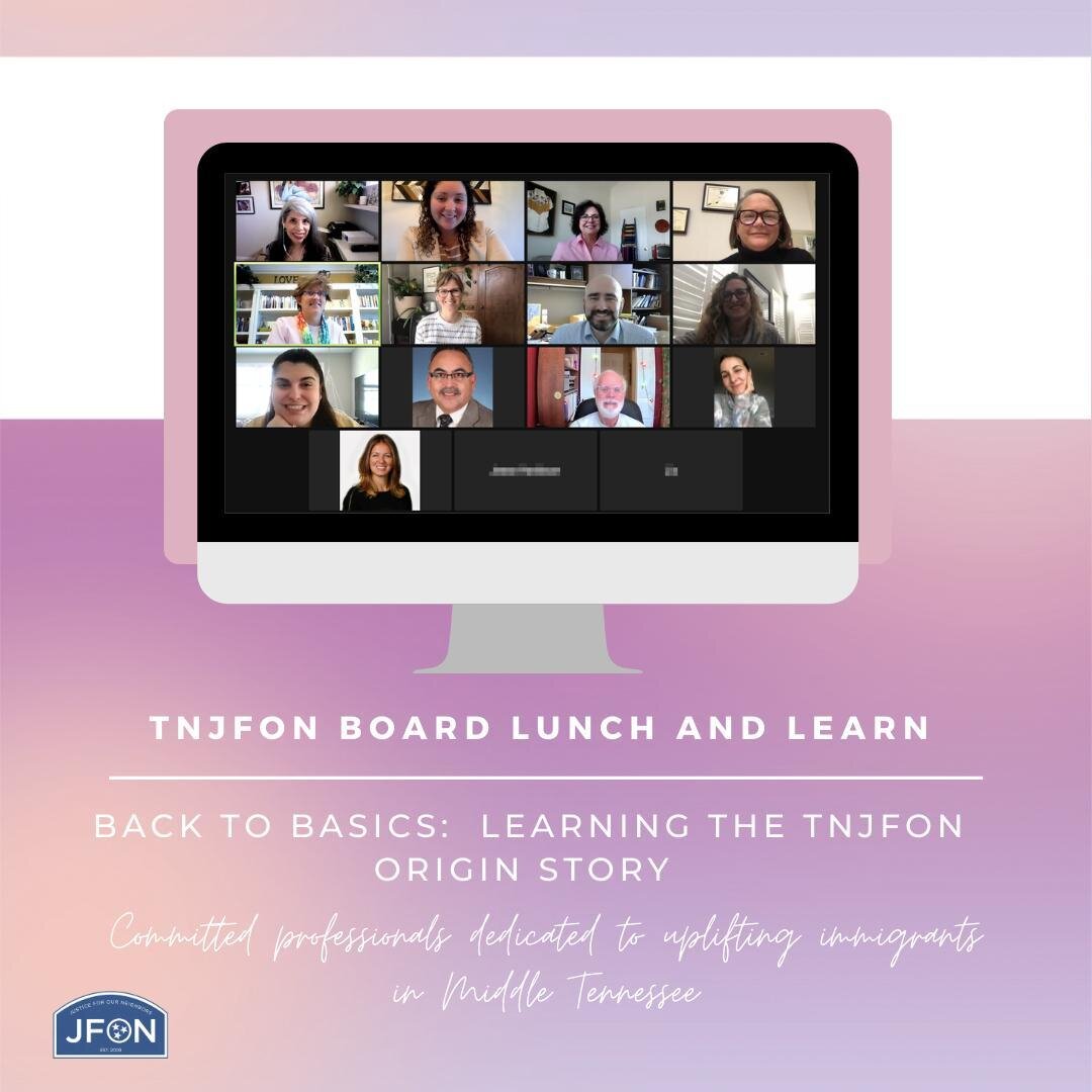 New board and continuing board members spent their lunch hour learning about the early days of establishing TNJFON from the individuals who started it.  We are so thankful for this committed group of allies and for the individuals who launched TNJFON