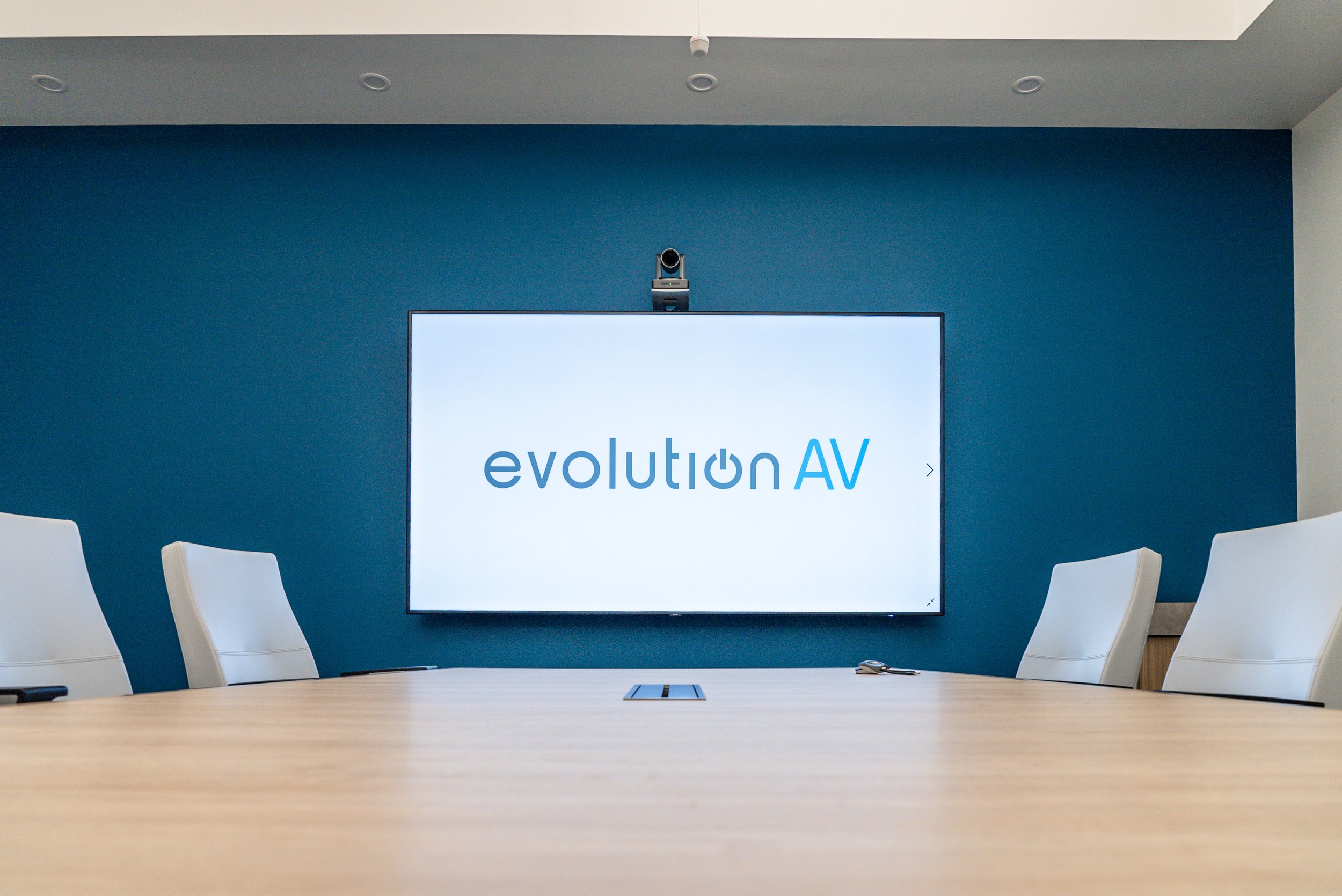  An interactive boardroom display with a LOFT C400 webcam mounted above the display.   