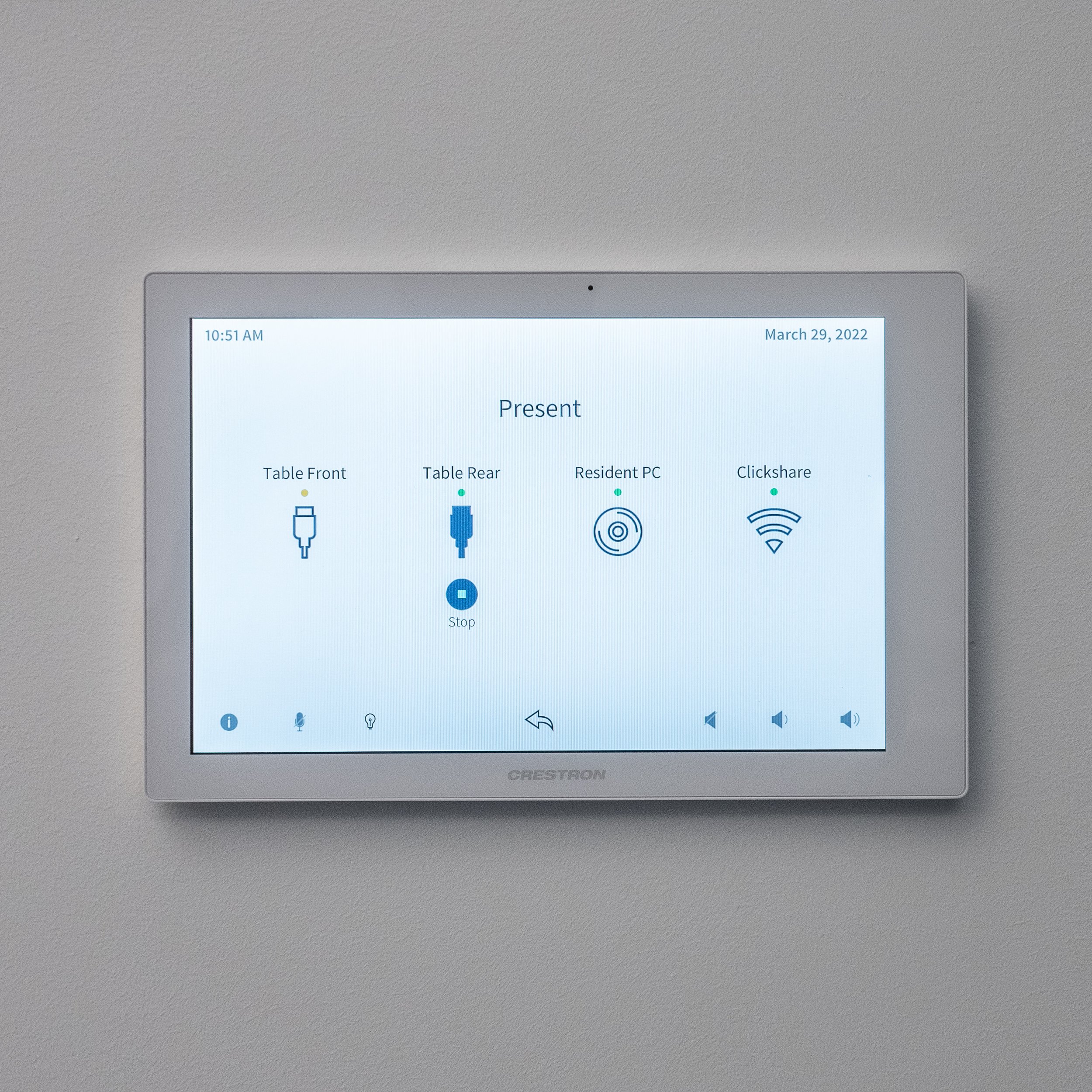  A wall mounted Crestron control panel.  