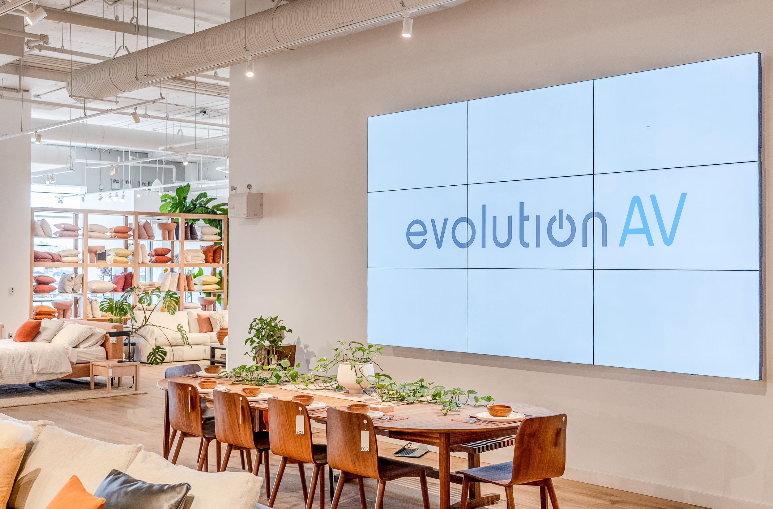 Furniture store with LCD video wall showcasing branding