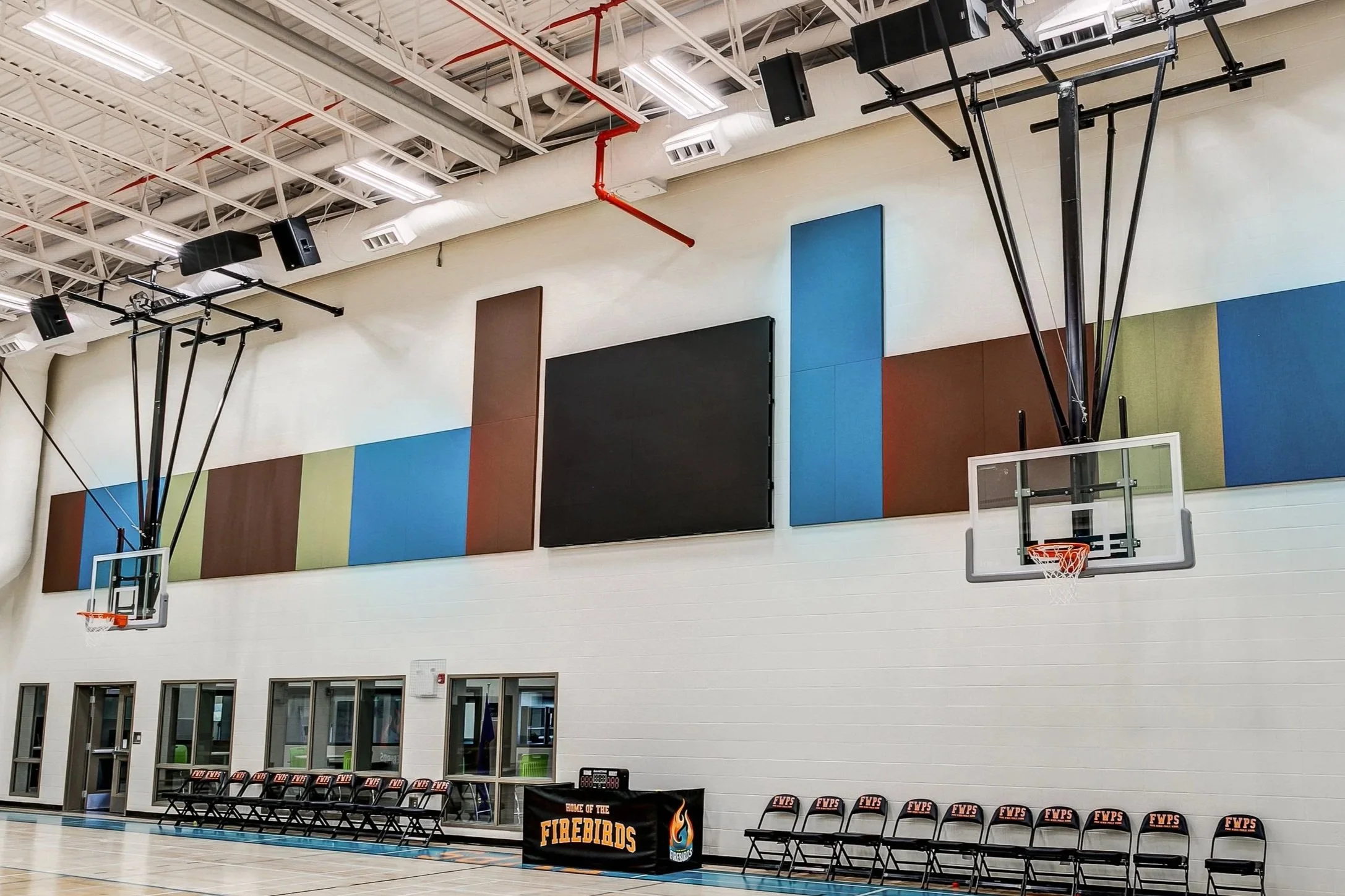 LED video wall in a school gym for educational av systems
