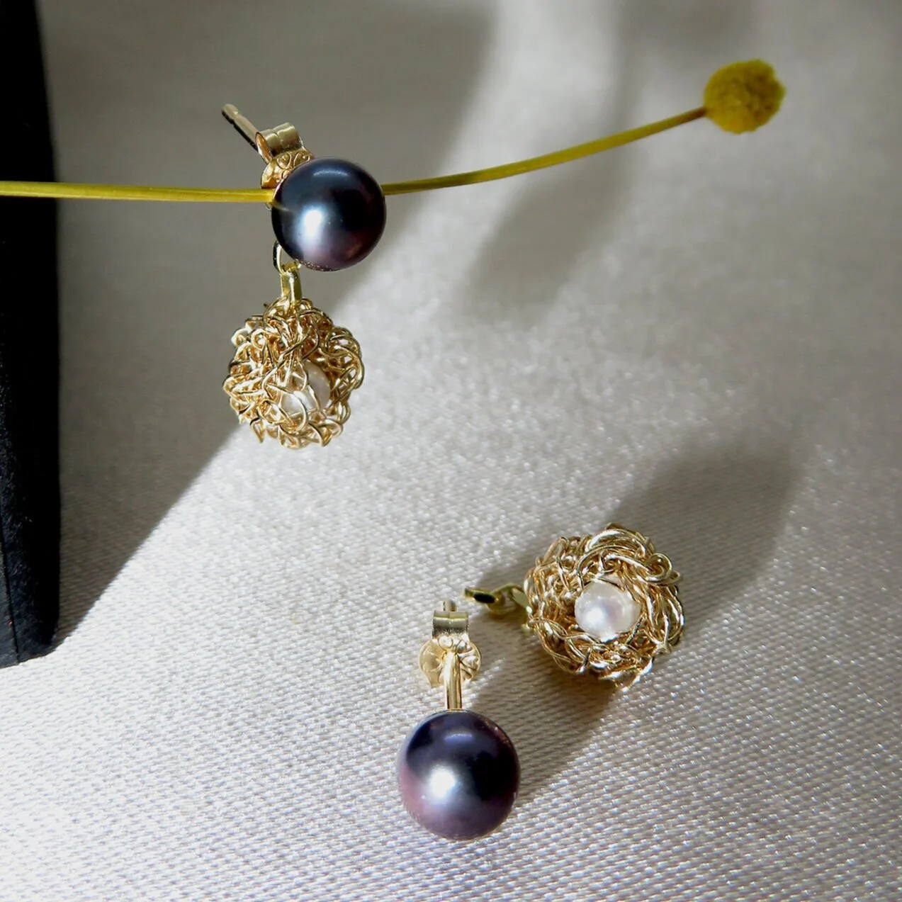 Detachable Gold and Pearl Stud Earrings