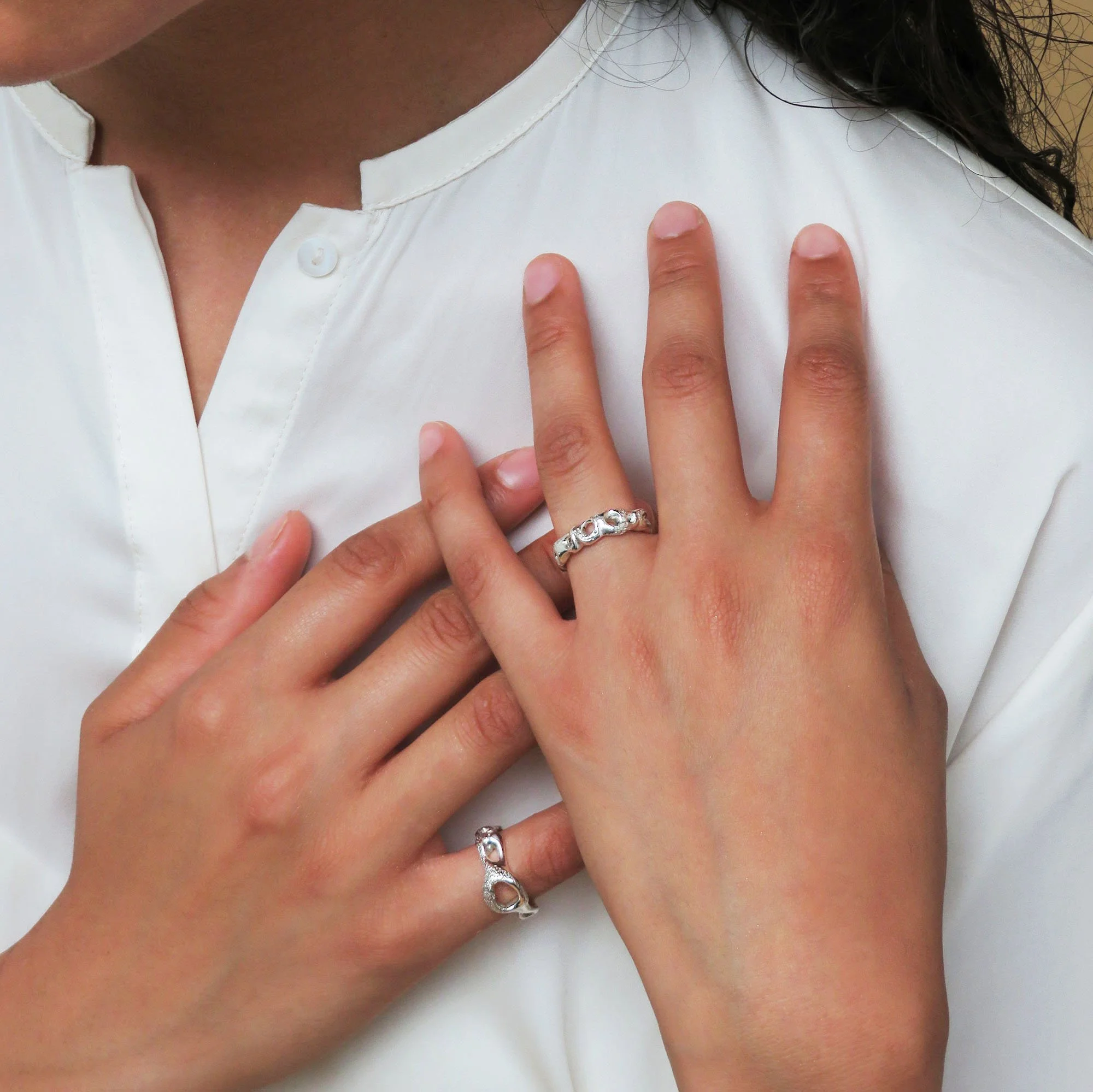 contemporary one of a kind silver ring inspired by sea organic unusual designer uk handcrafted handmade sand texture half eternity