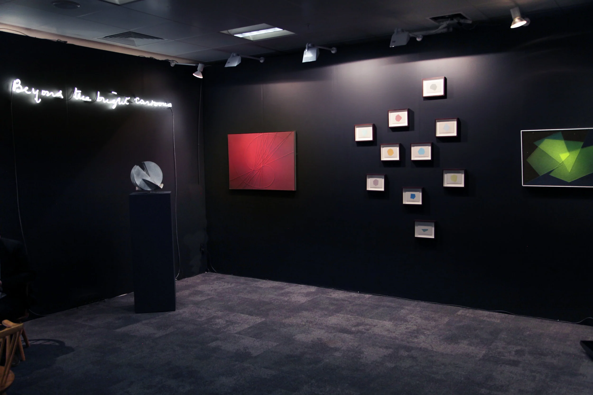 L-R Beyond the bright cartoons (D J Roberts), Untitled sculpture (Claudio Del Sole), Irraggiamento (Claudio Del Sole), L'Osservatorio (James Brooks), Astropittura (Claudio Del Sole)