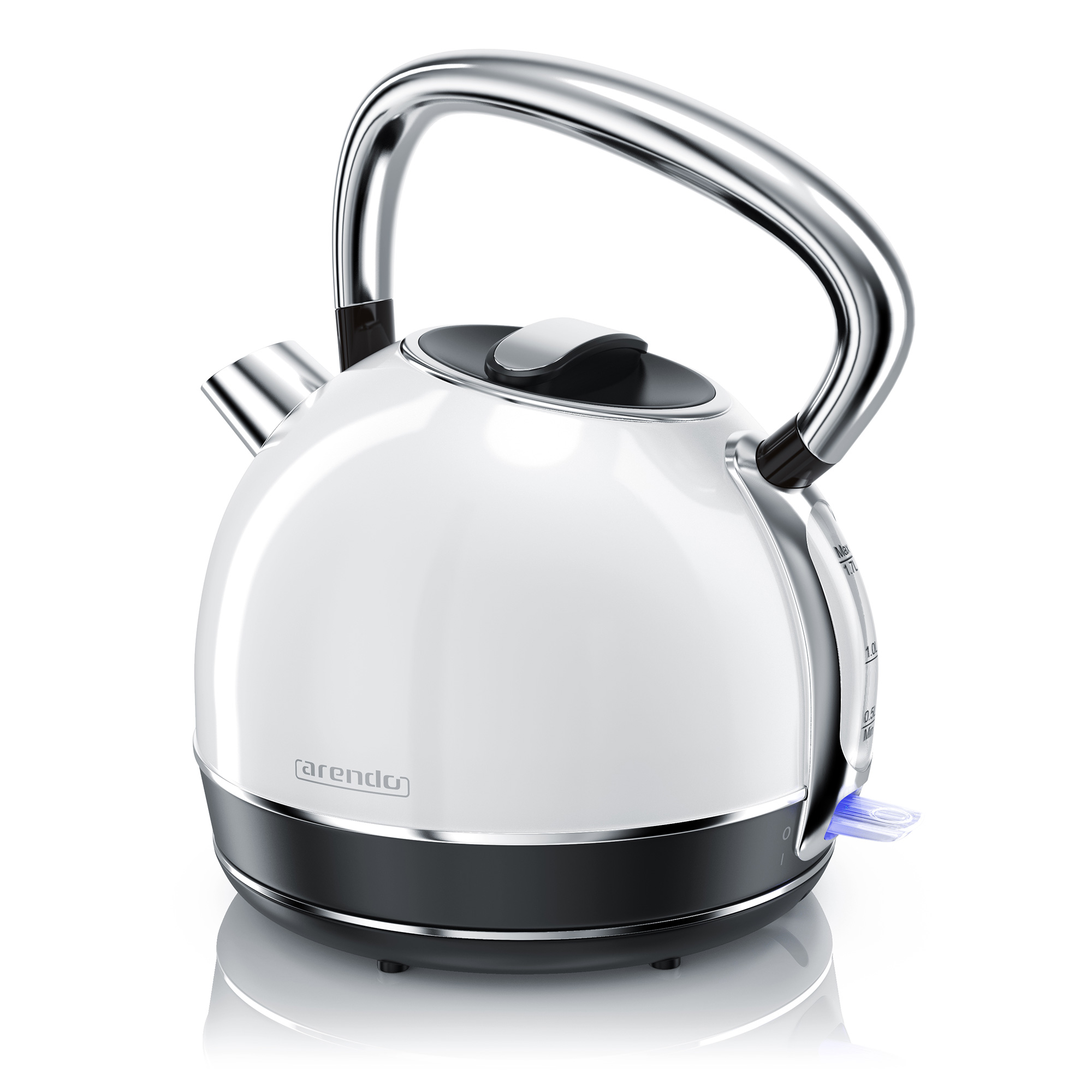 automatische Abschaltung Schnellkoch-Wasserkocher 3000 Watt Leistungsaufnahme F/üllmenge max 1,8 Liter Wasserkocher 3000 Watt Edelstahl Teekessel Arendo Silber Schwarz