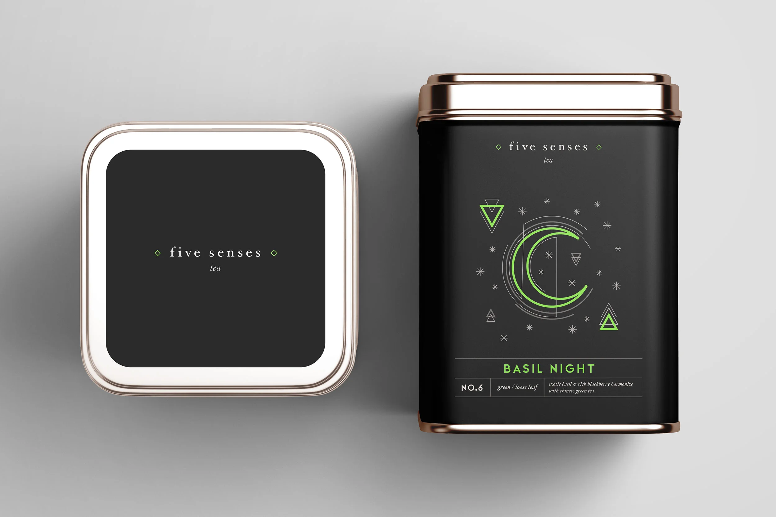 Details: Branding, Logo Design, Packaging, Illustration Client: Passion Project Objective: As a tea fanatic and designer, I've always had a passionate appreciation for beautiful and reusable tea packaging. In some cultures, tea is an experience that engages all of the five senses beyond just taste. I wanted to create a contemporary tea company whose focus was on the experience of artisan tea and not solely its flavor. Solution: Each tea blend being individually crafted features its own distinguishing visual representation. The vectors feature multi-layered, geometric line use for a current approach. A dominating black with pops of neon color conveys the inner world an experience can take you to. The rose gold tin provides a soothing warmth to the color palette while allowing the consumer to keep the tin for further use. The treatment of a sans and serif typeface and their interaction with a modern line layout pays homage to tea's holistic origins. 