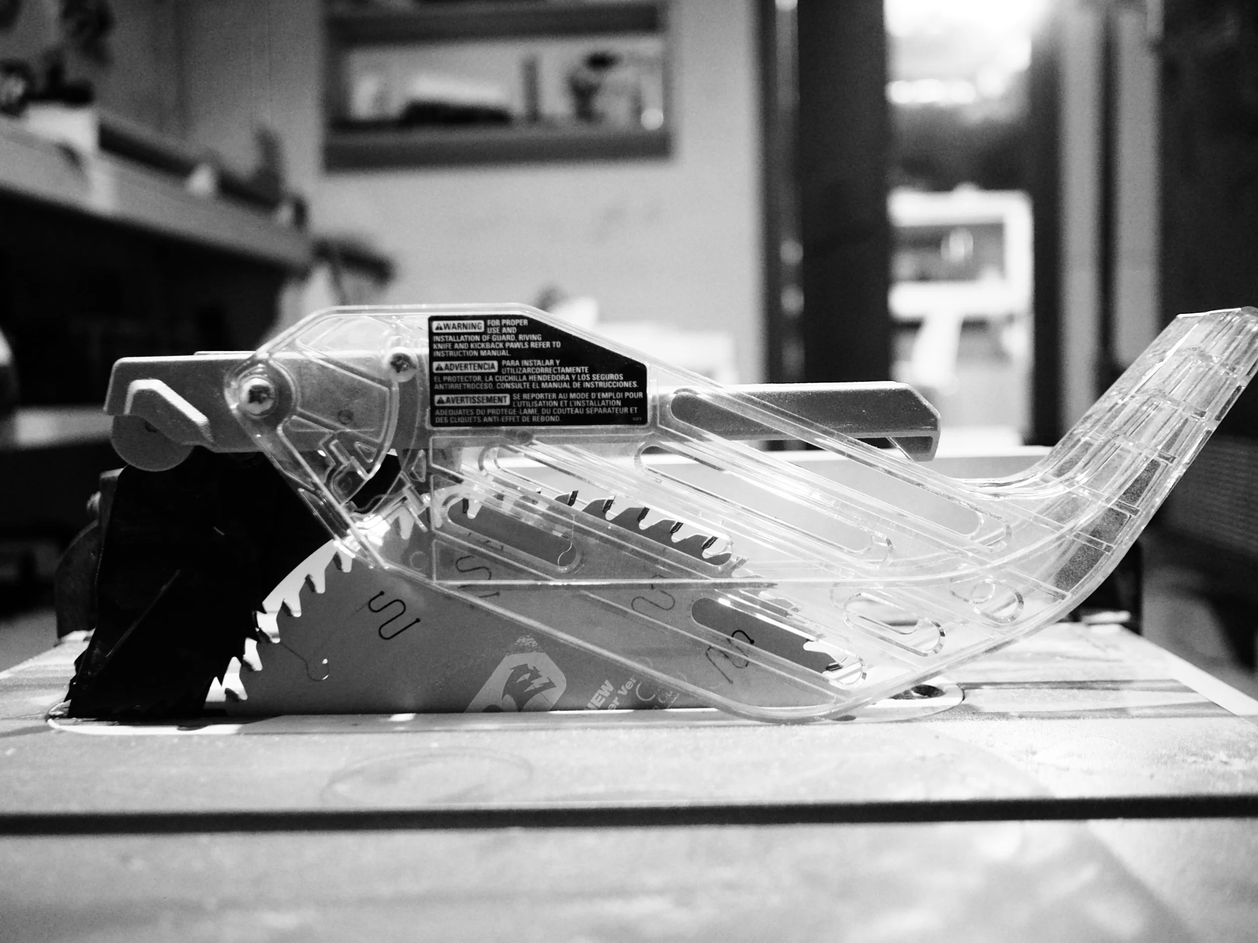 Table Saw with Riving Knife, Anti-Kickback Pawls, and Blade Guard attached