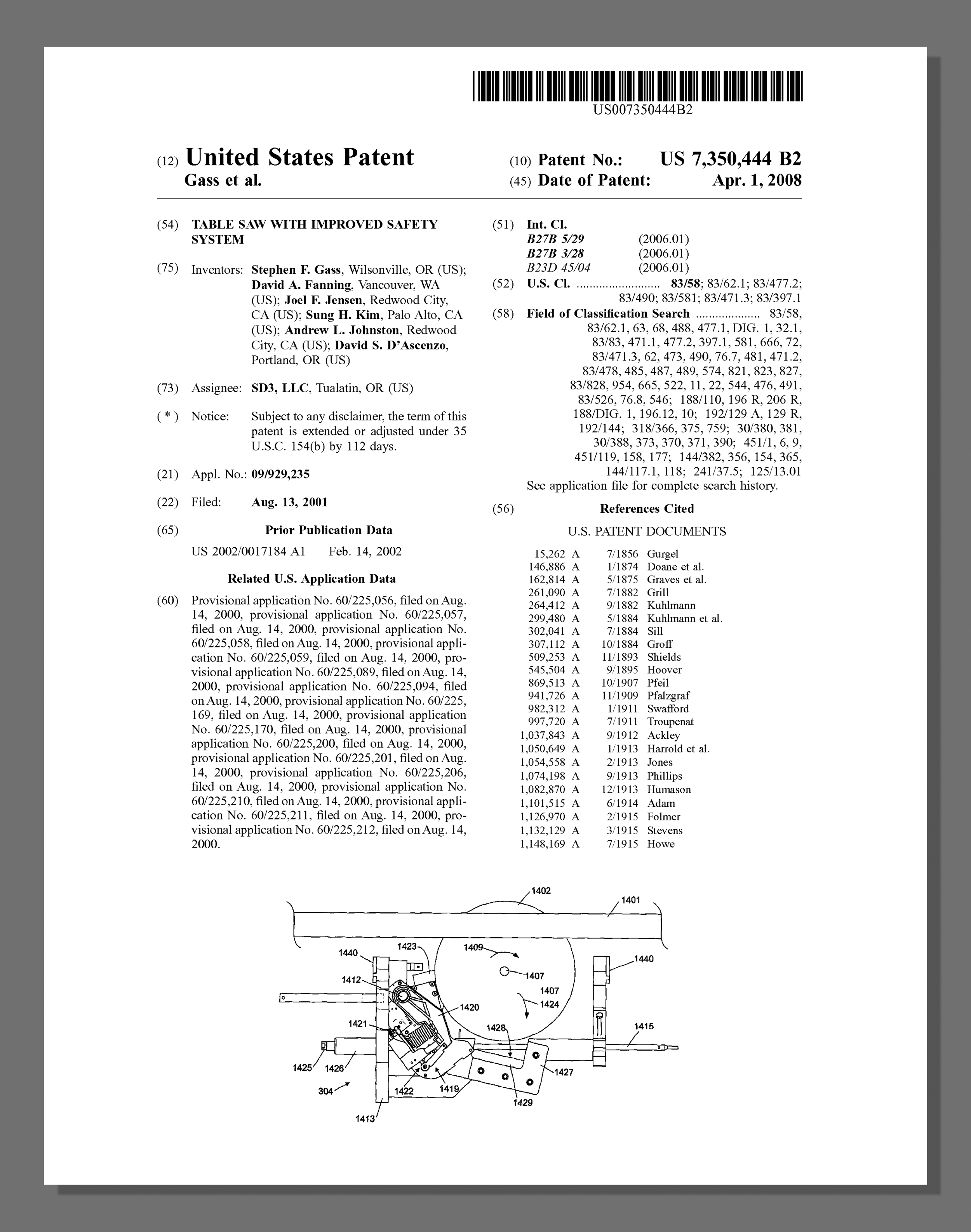SawStop Patent Describing Safety Technology