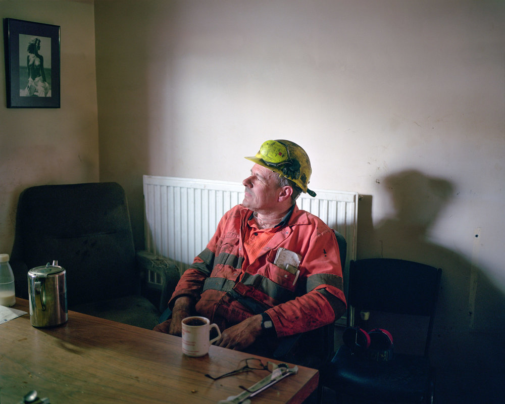 Ashley taking a tea break, Thoresby Colliery, Nottinghamshire.