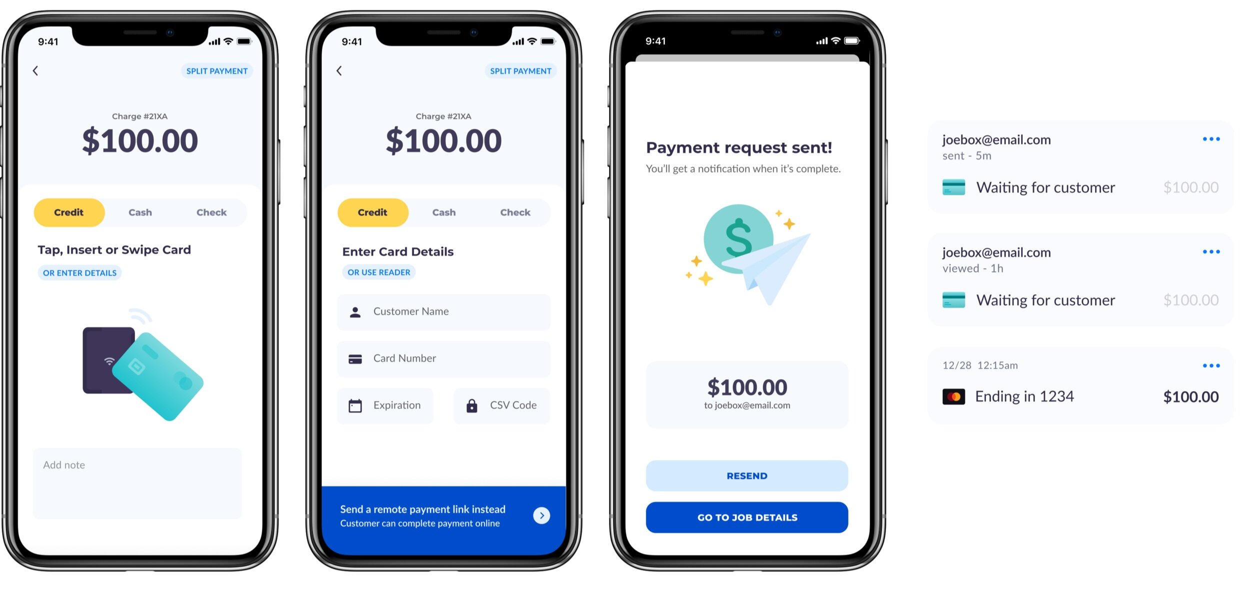 Customer Payment Request • A more trustworthy way to charge remote cardholders Home services are not always paid on-site (e.g. a service for a tenant may be paid by the property manager). The default alternative is a card payment over the phone,