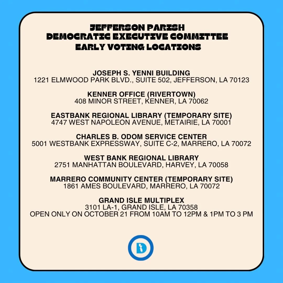 Early voting is available from October 18 to October 29 (excluding Sundays), between the hours of 8:30 AM and 6:00 PM.