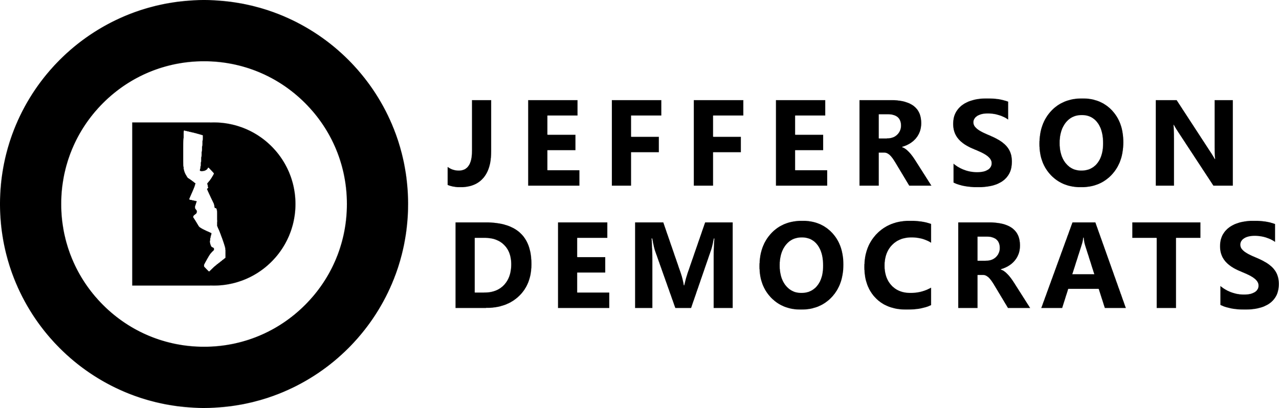 The image shows a transparent text overlay with black background, with the text 'JEFFFERSON DEMOCRATS' in large, outlined letters.