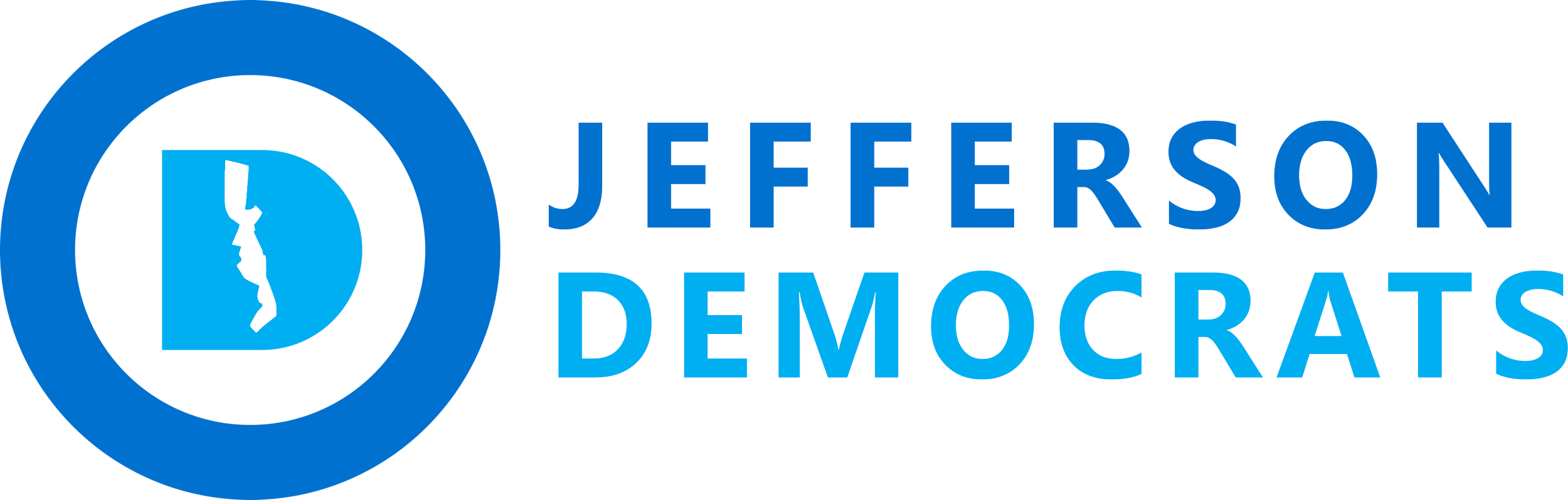 Jefferson Democrats logo with blue circular emblem and text in blue and light blue
