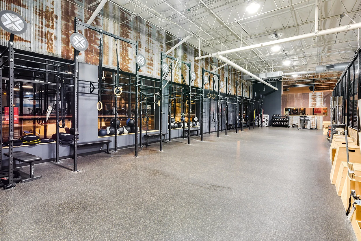 gym for working out with multiple mirrors and weight balls