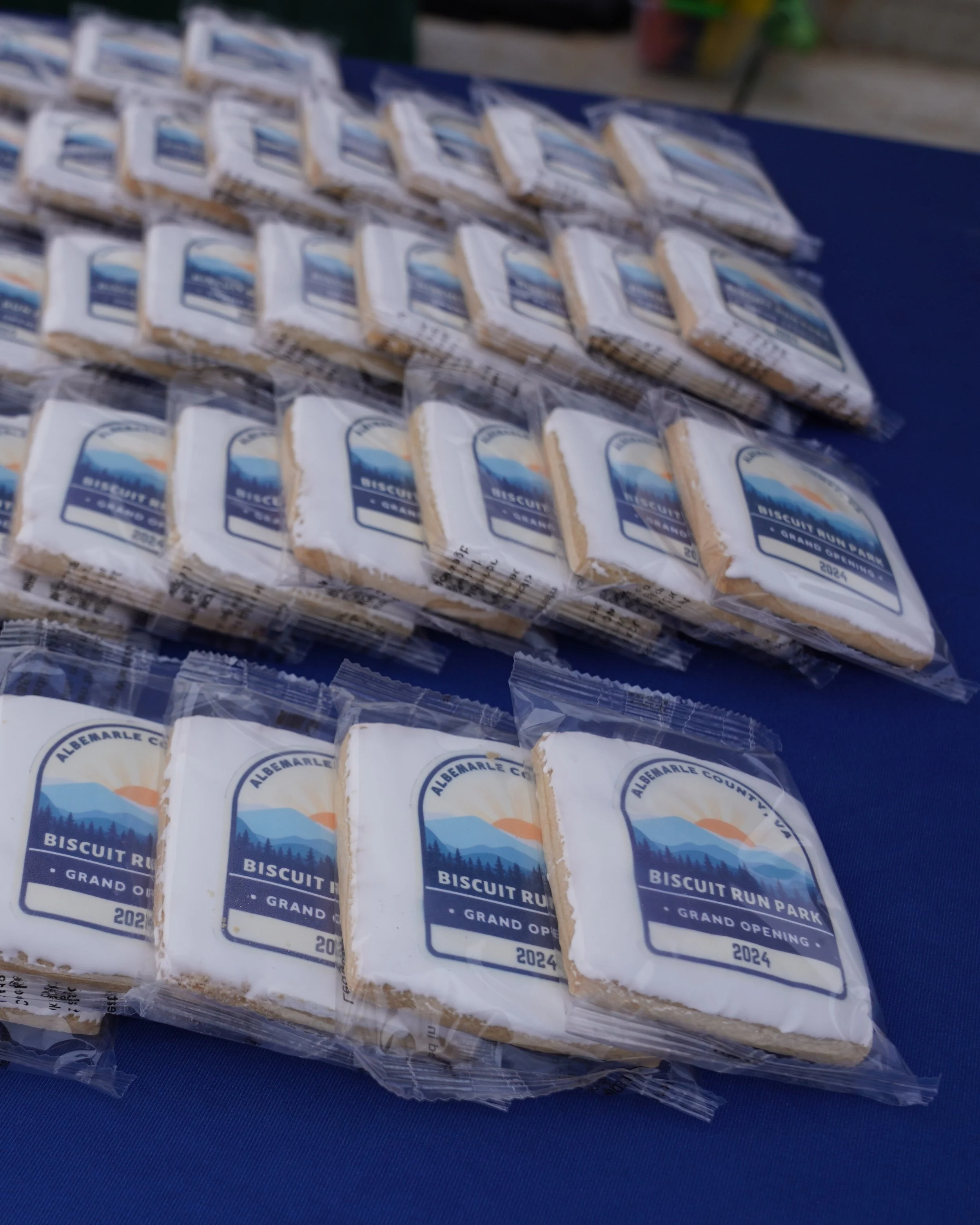  Biscuit Run Cookies - Patches and Stickers design applied to cookies for attendees at Grand Opening of local park 