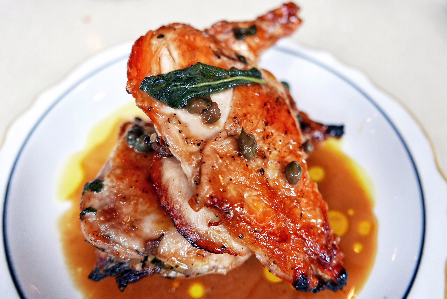 Wood Oven Roasted Half Chicken with Lemon, Capers and Sage 