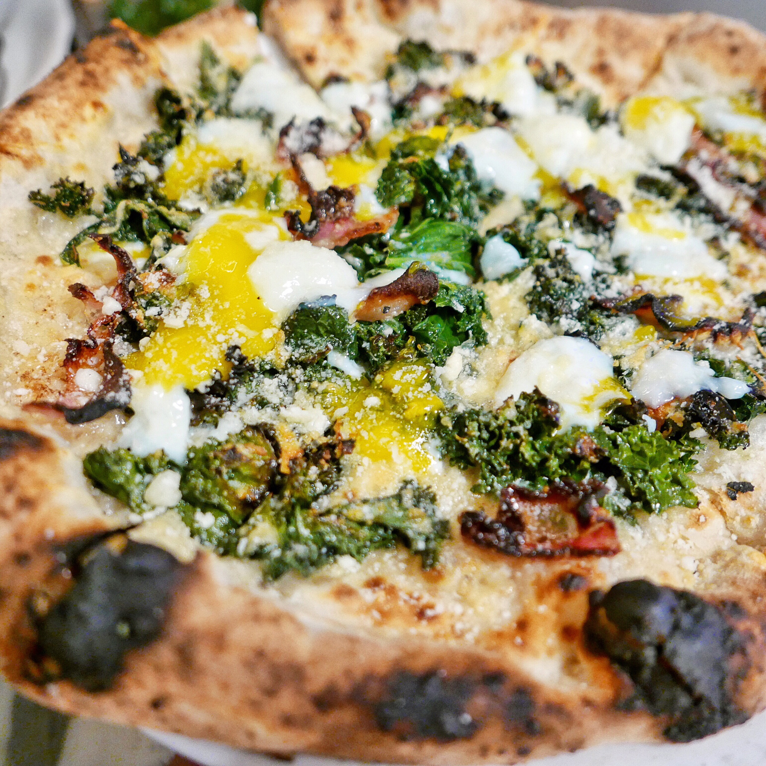 Kale Carbonara Pizza with Perfection Eggs