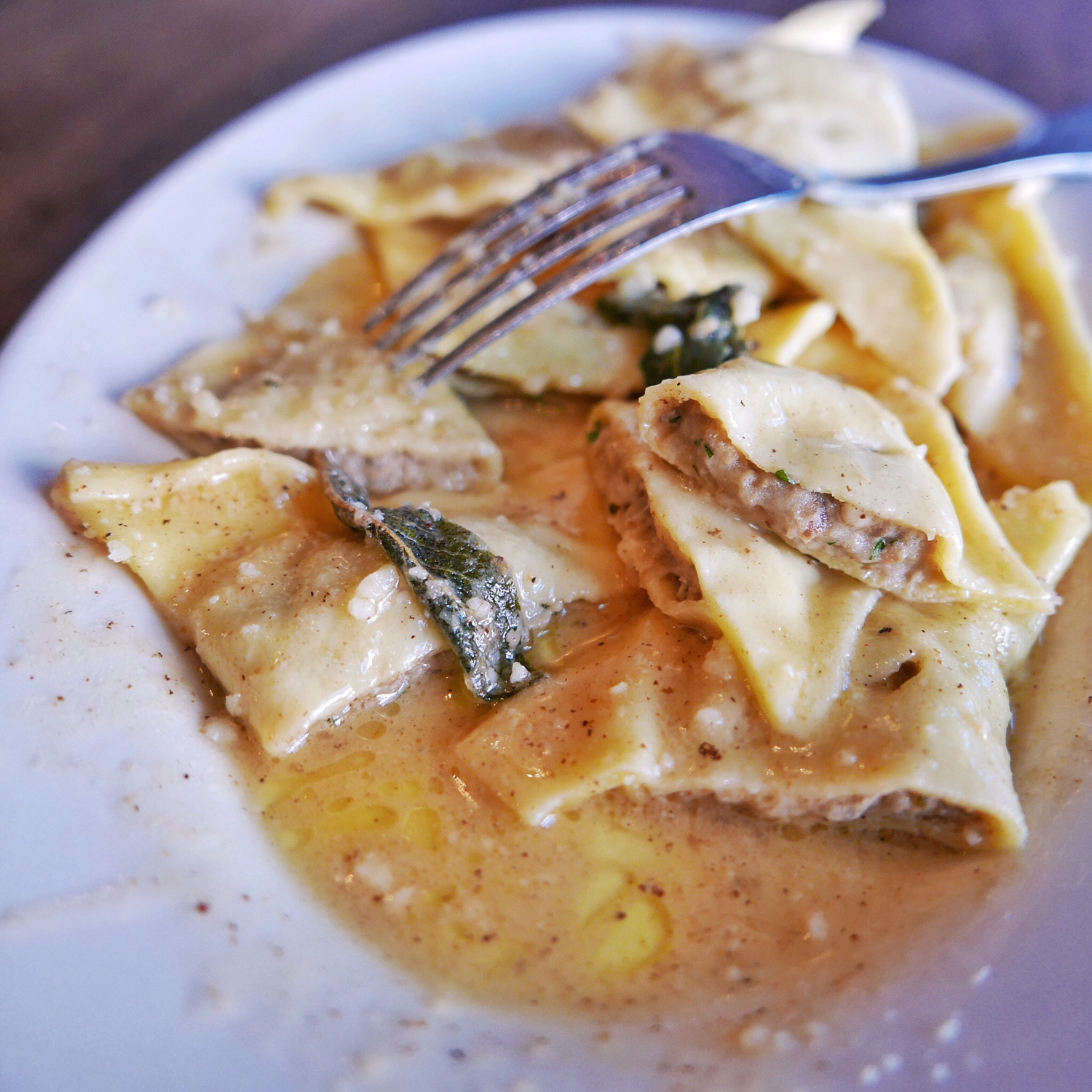 Potato and Porcini Ravioli in Brown Butter and Sage Sauce