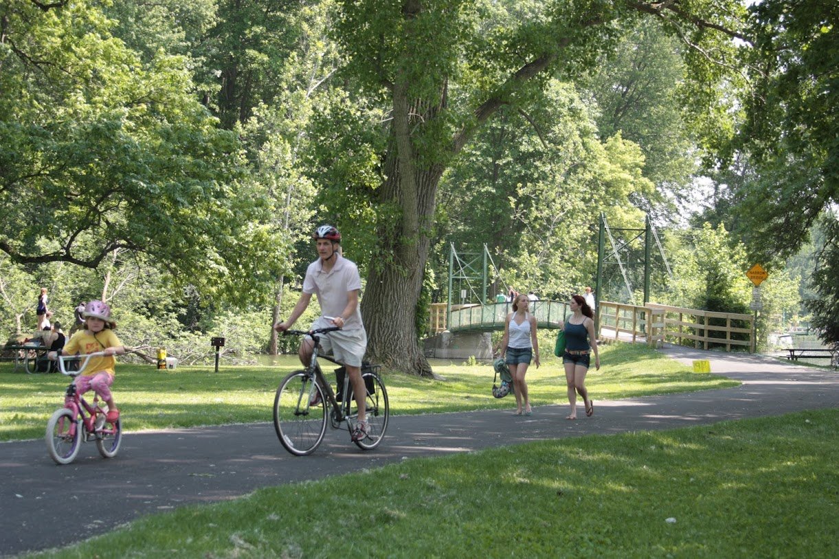 Bikes on trail of Stewart Park near bridge.JPG