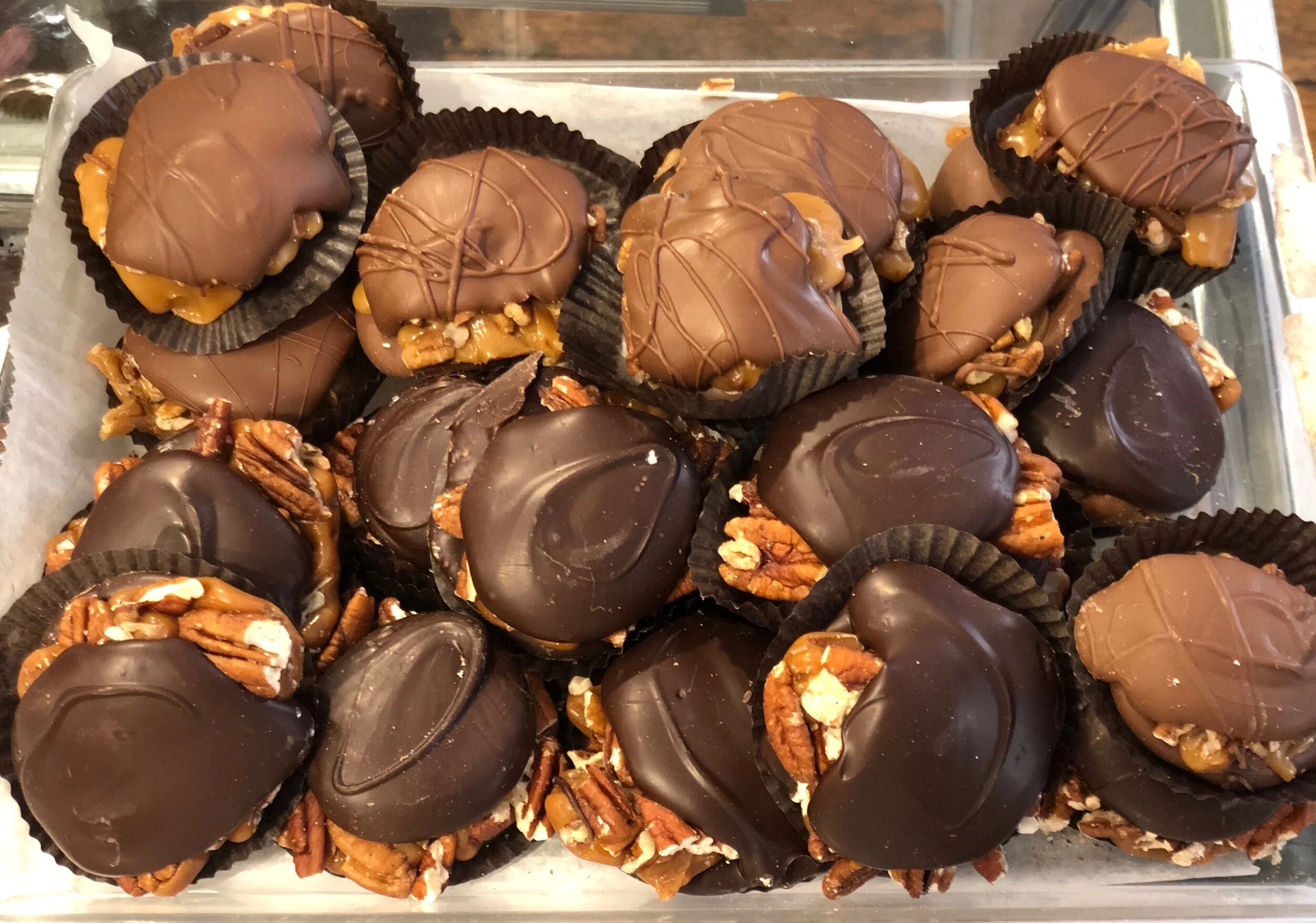 Milk and Dark Chocolate Caramel Pecan Turtles 