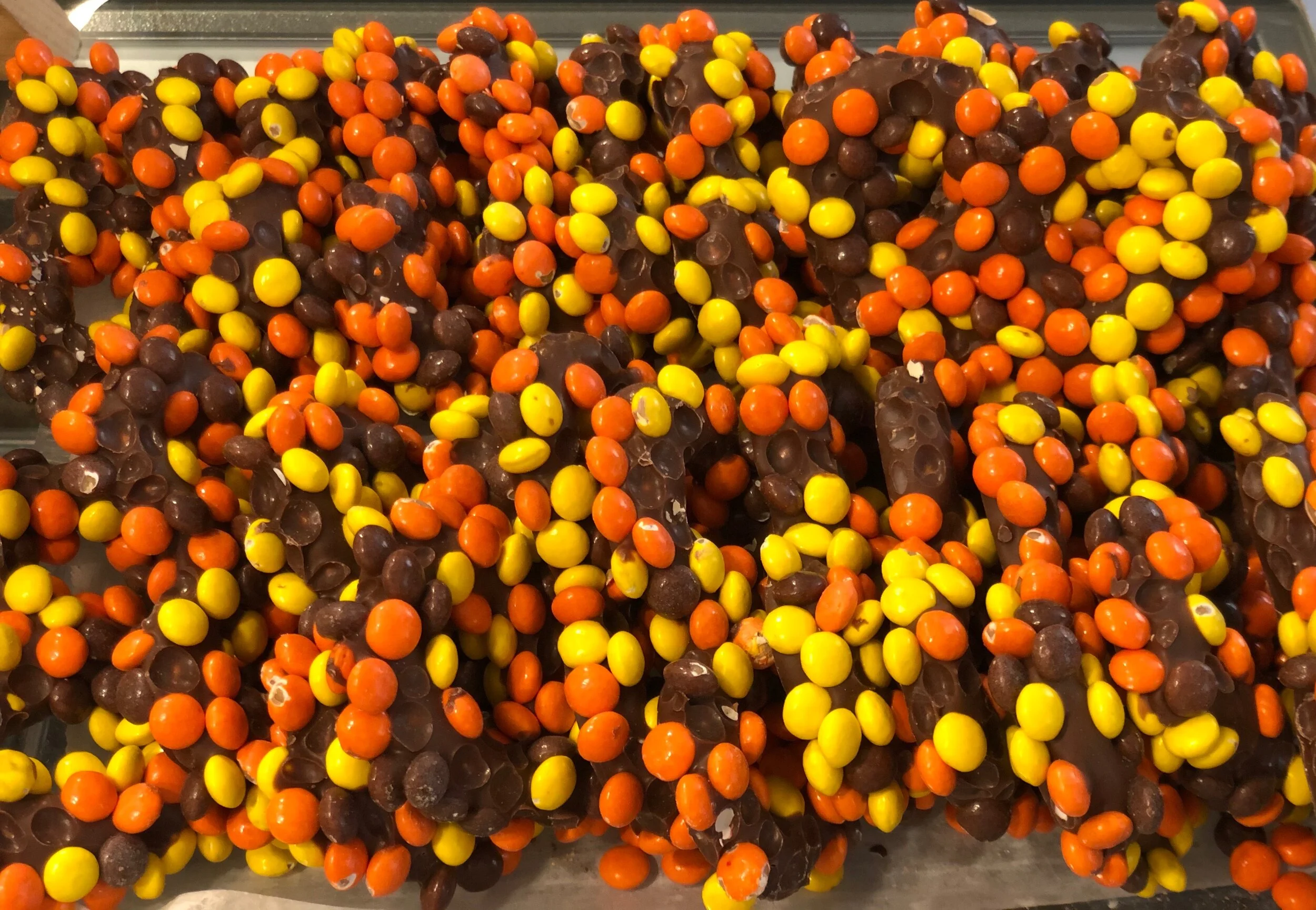 Milk Chocolate Reese Pieces Covered Pretzels 