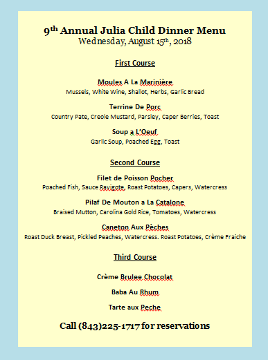 Happy Birthday Dinner Menu for the "If you're afraid of butter, use cream." Chef Julia Child.