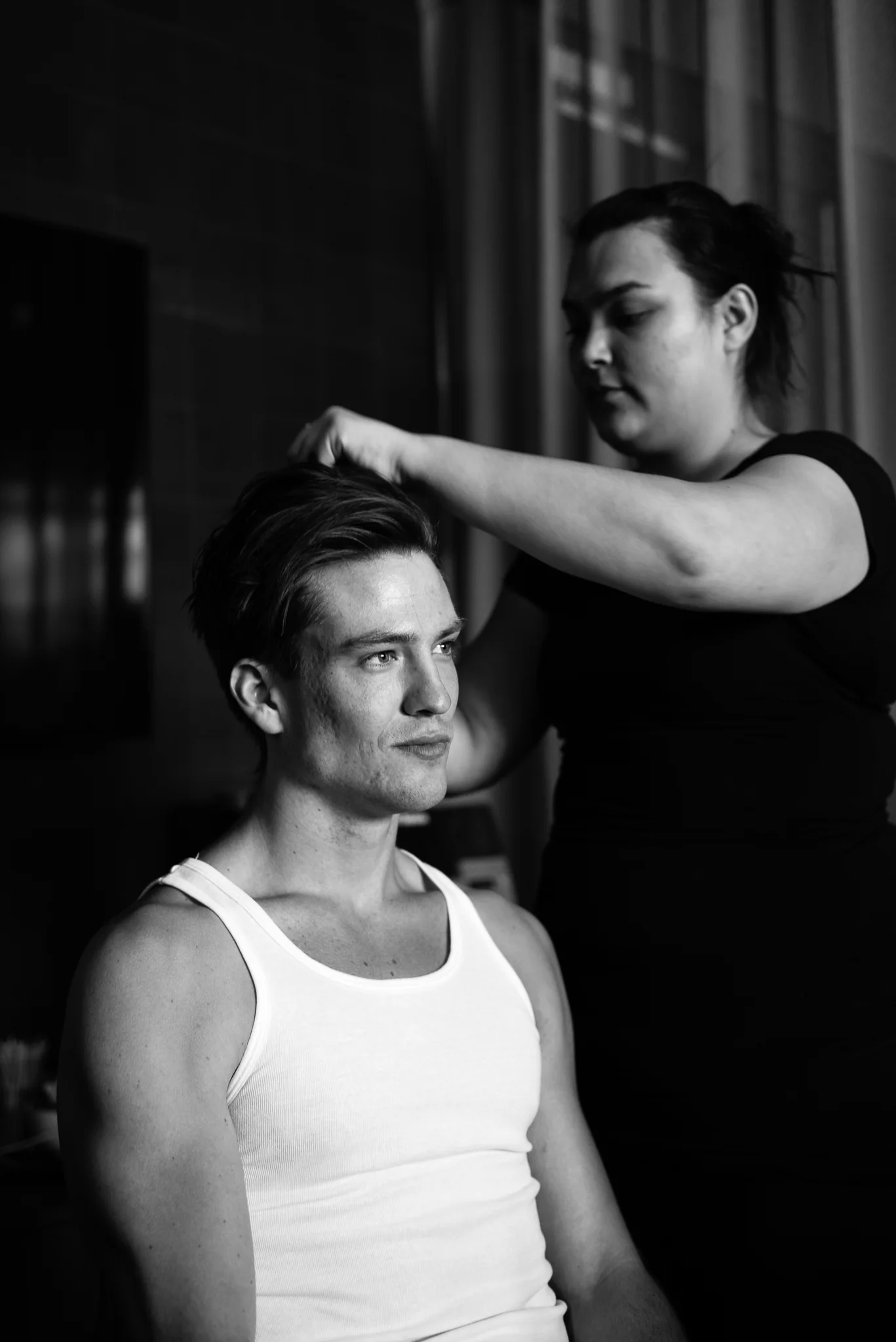 male model hair and makeup backstage fashion show london