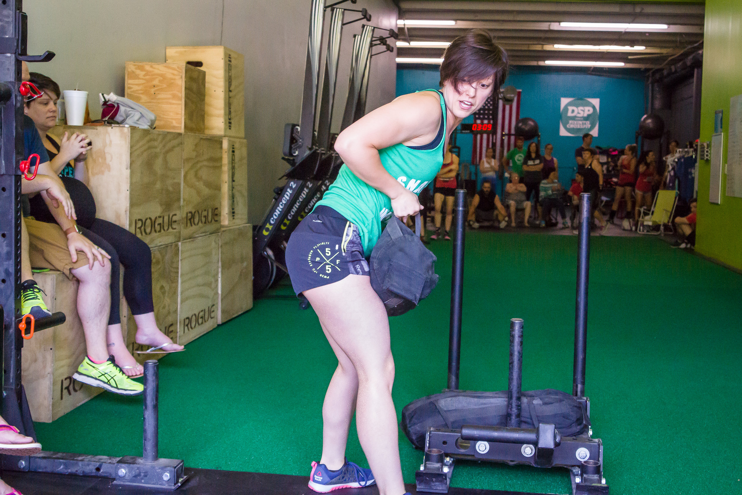 Crossfit competition timed sled push races