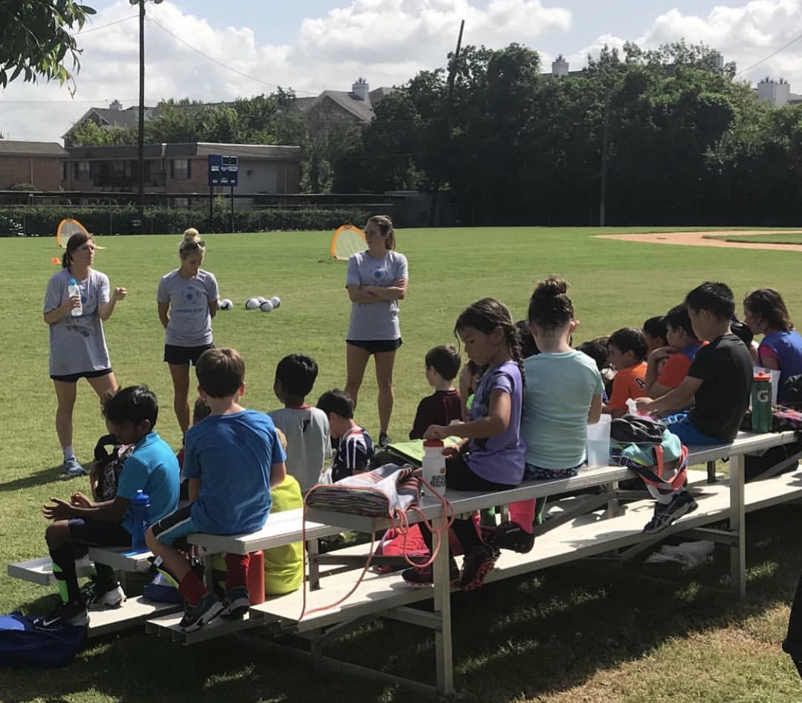 Houston Dash players Rachel Daly, Veronica Latsko, and Lindsay Agnew speak during our “story sharing” character building session.
