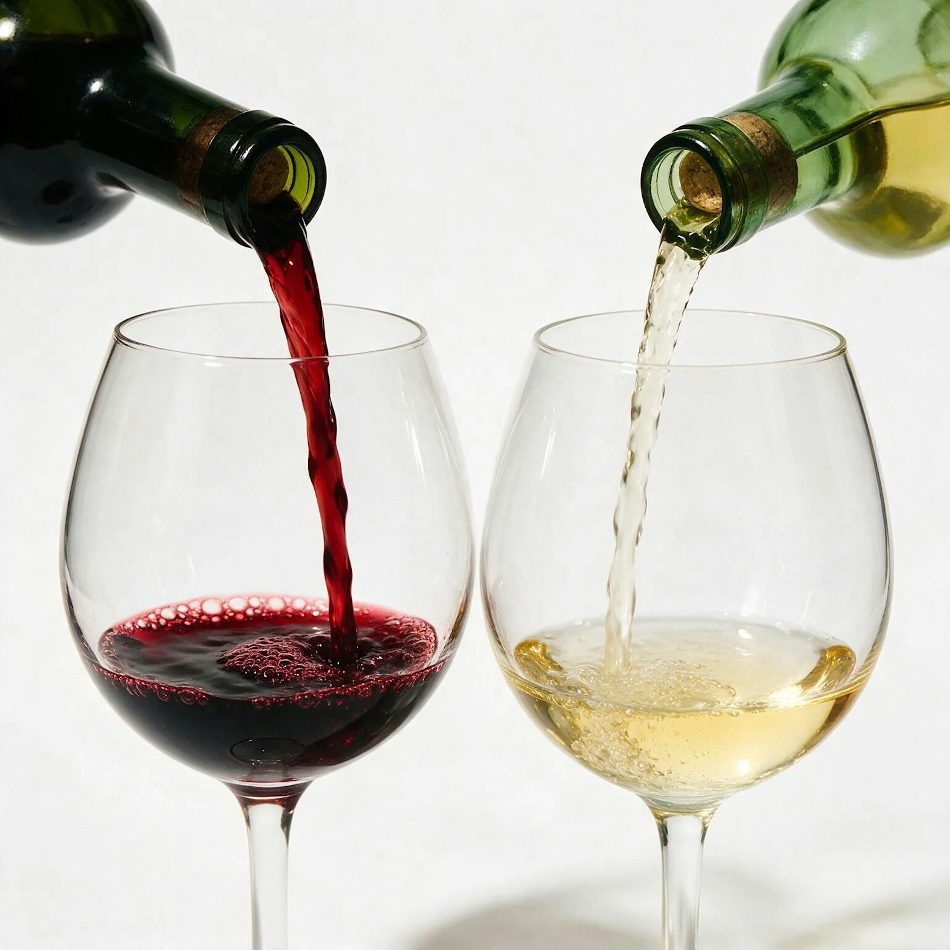 This is 2 glasses of wine. 1 red 1 white