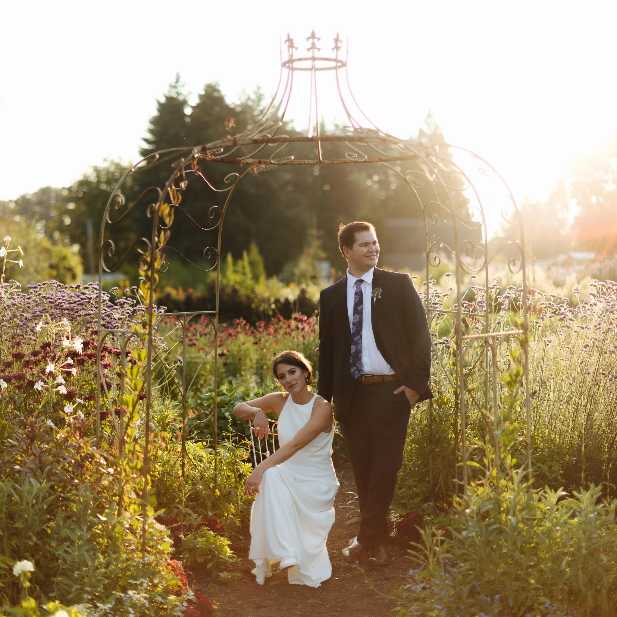 Photo credit: jtobiason Photography | Nick and shelby at sunset in the garden on their wedding day at events at Pine creek Nursery
