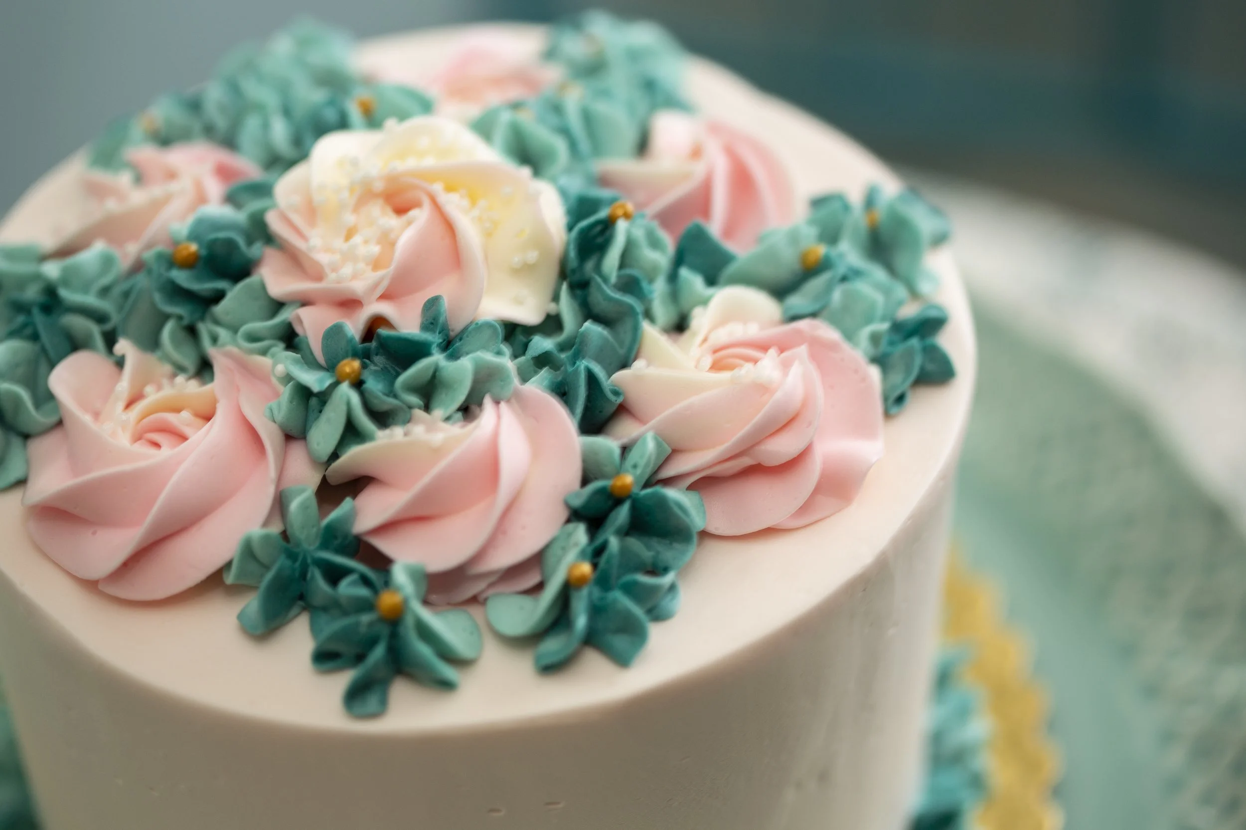 Pink & Teal Rosette Floral