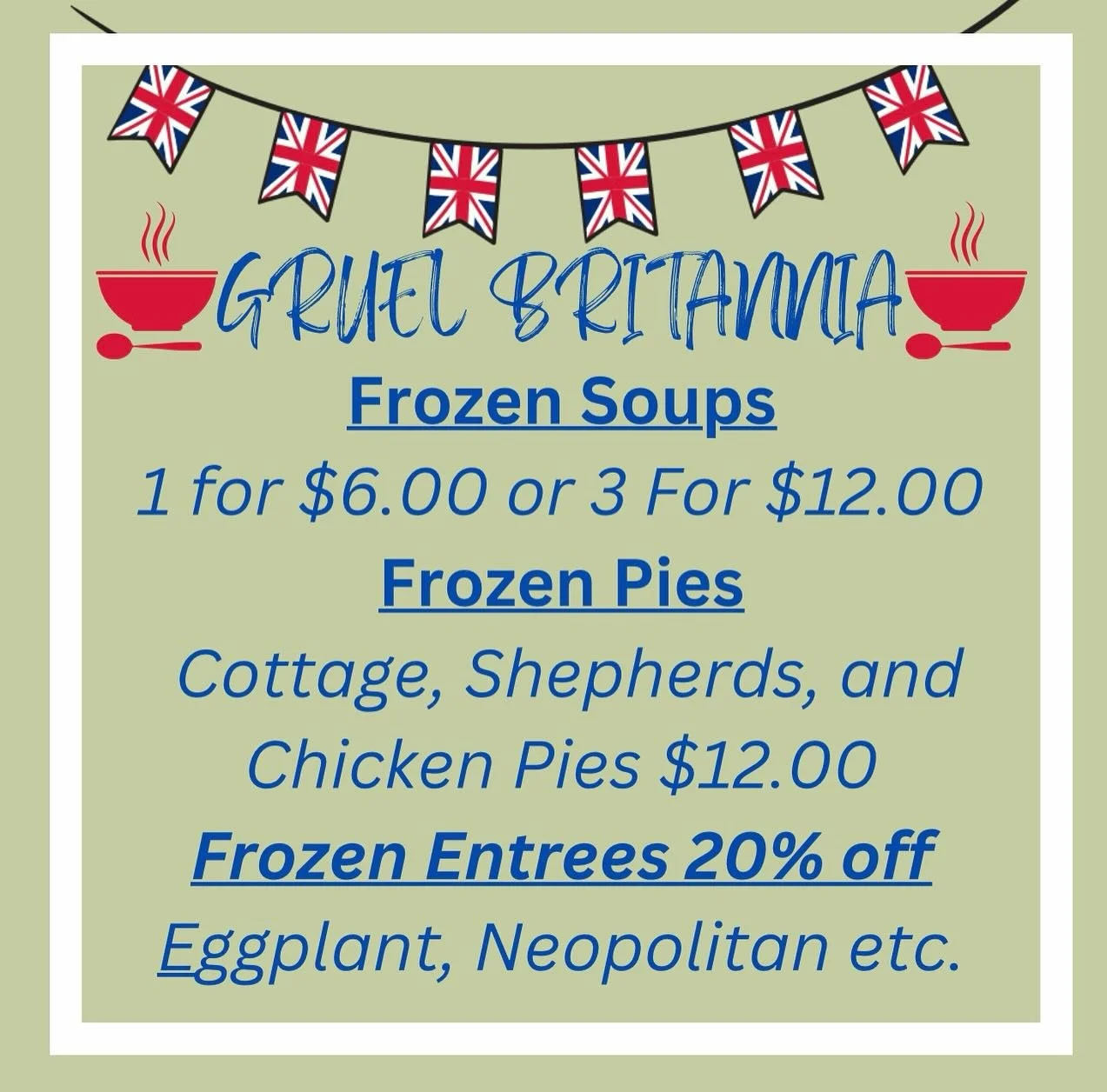 Don&rsquo;t miss out on our incredible frozen case deals!
We&rsquo;ve got a delicious variety of soups and entr&eacute;es ready for you to take home &mdash; and they change every week, so there&rsquo;s always something new to try. Stock up while they