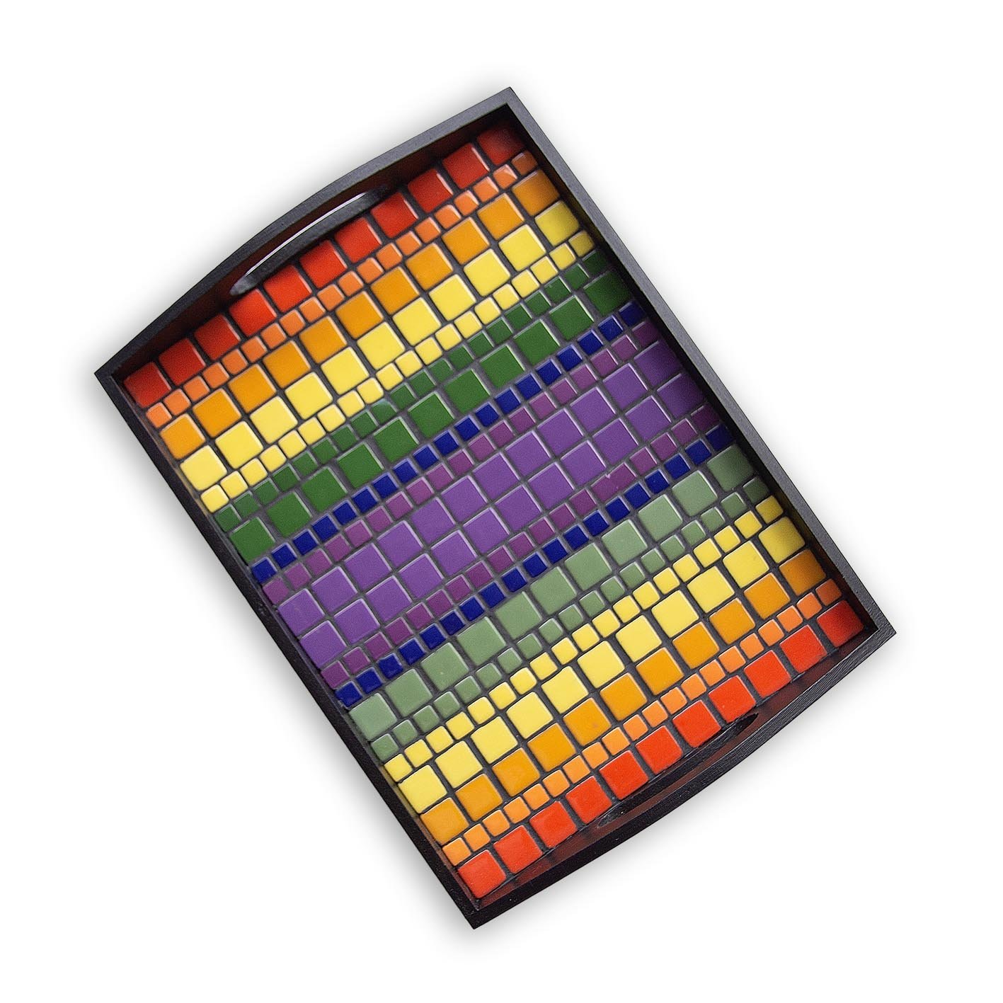 Contemporary mosaic tray presents a reinterpretation of the beauty of the Rainbow.