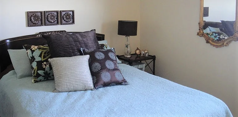 The luxurious guest bedroom at Renee’s house in Colorado.