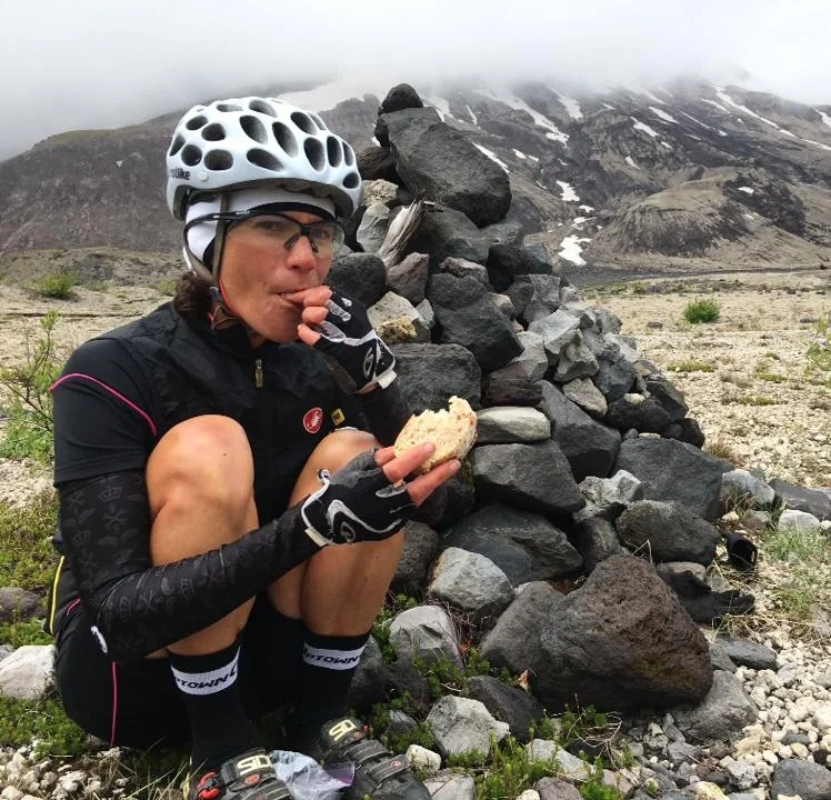Fueling up at the base of Mt. St Helens, bike tour summer 2016.jpg