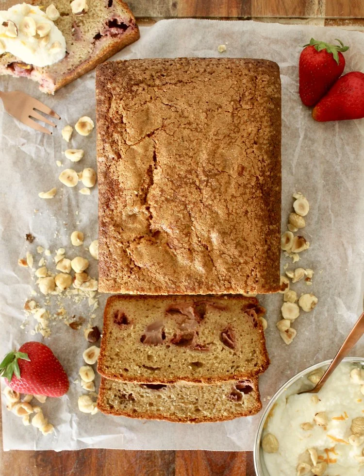 Strawberry & Hazelnut Loaf with Ricotta Cream