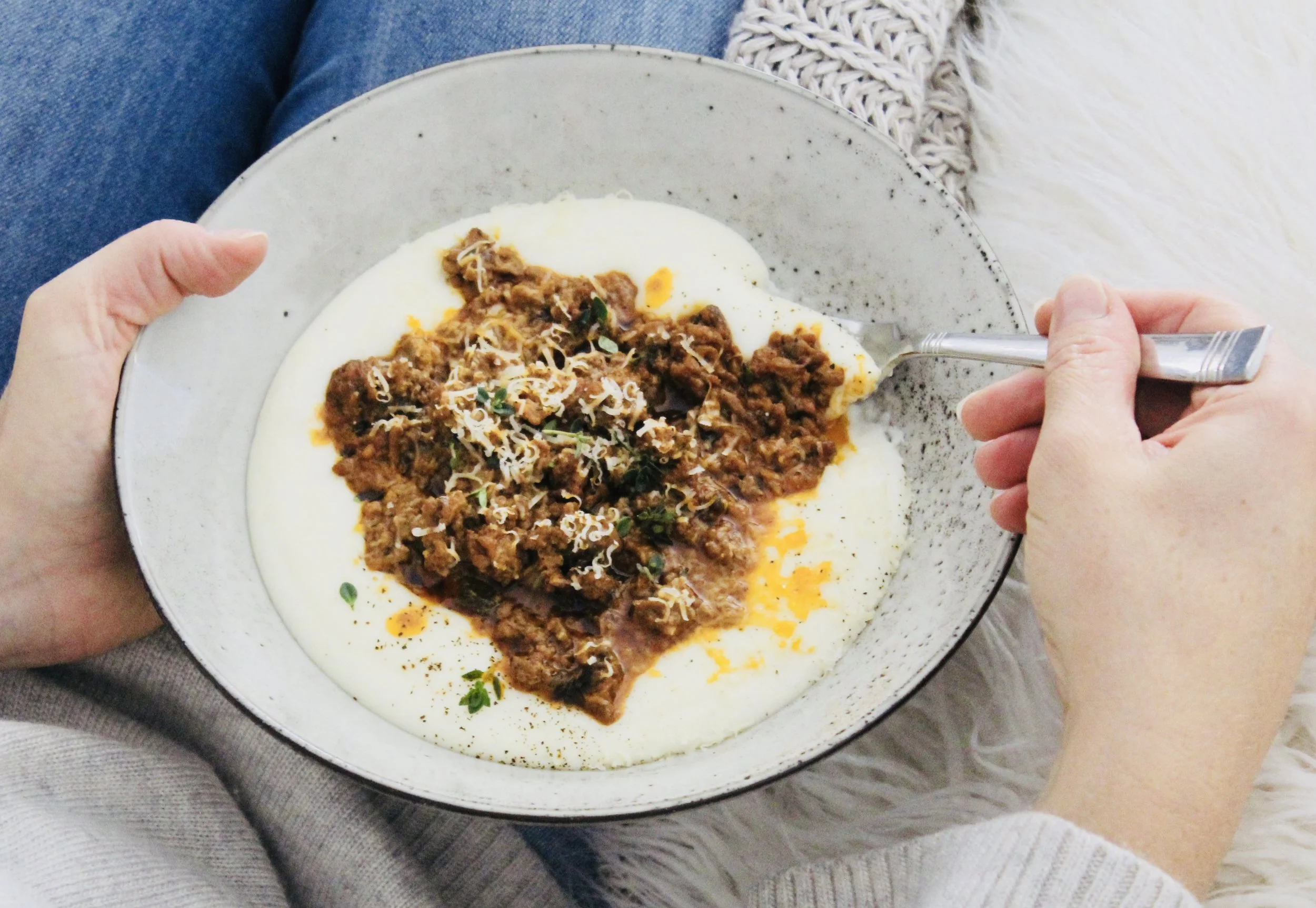 Beef, Pork & Mushroom Ragu with Creamy Semolina