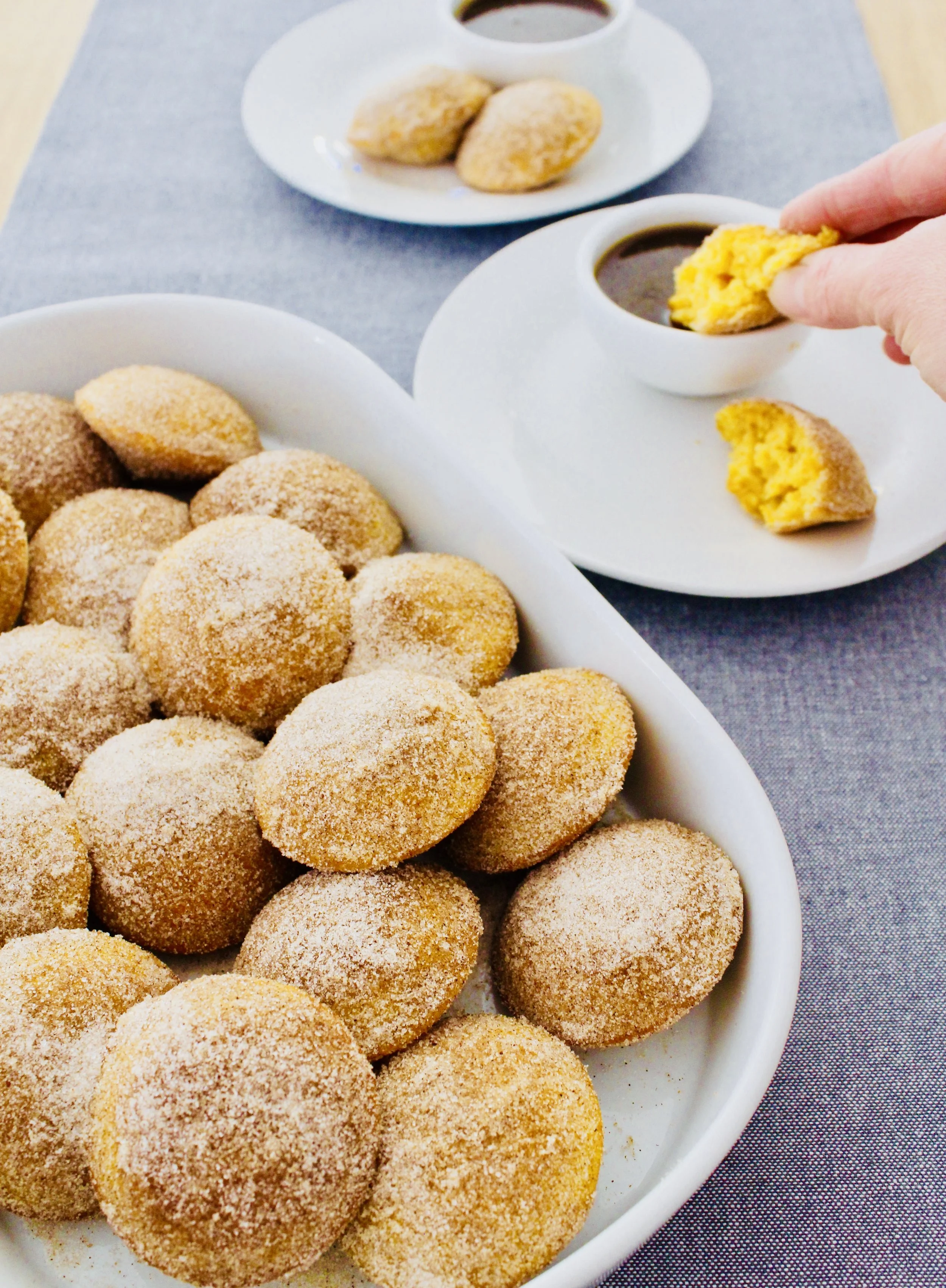 Spiced Pumpkin Doughnut Puffs with Caramel Dipping Sauce