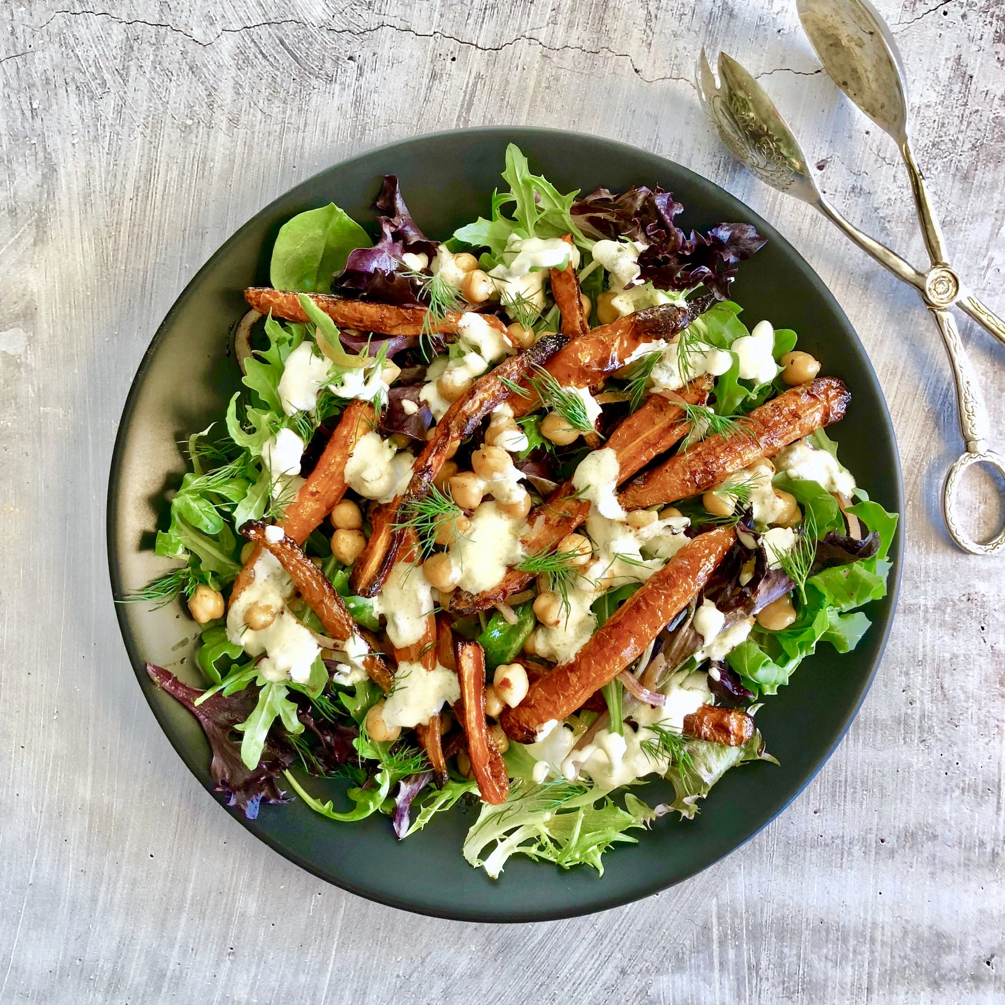 Roasted Carrot &amp; Chickpea Salad with Yoghurt Caper Dressing