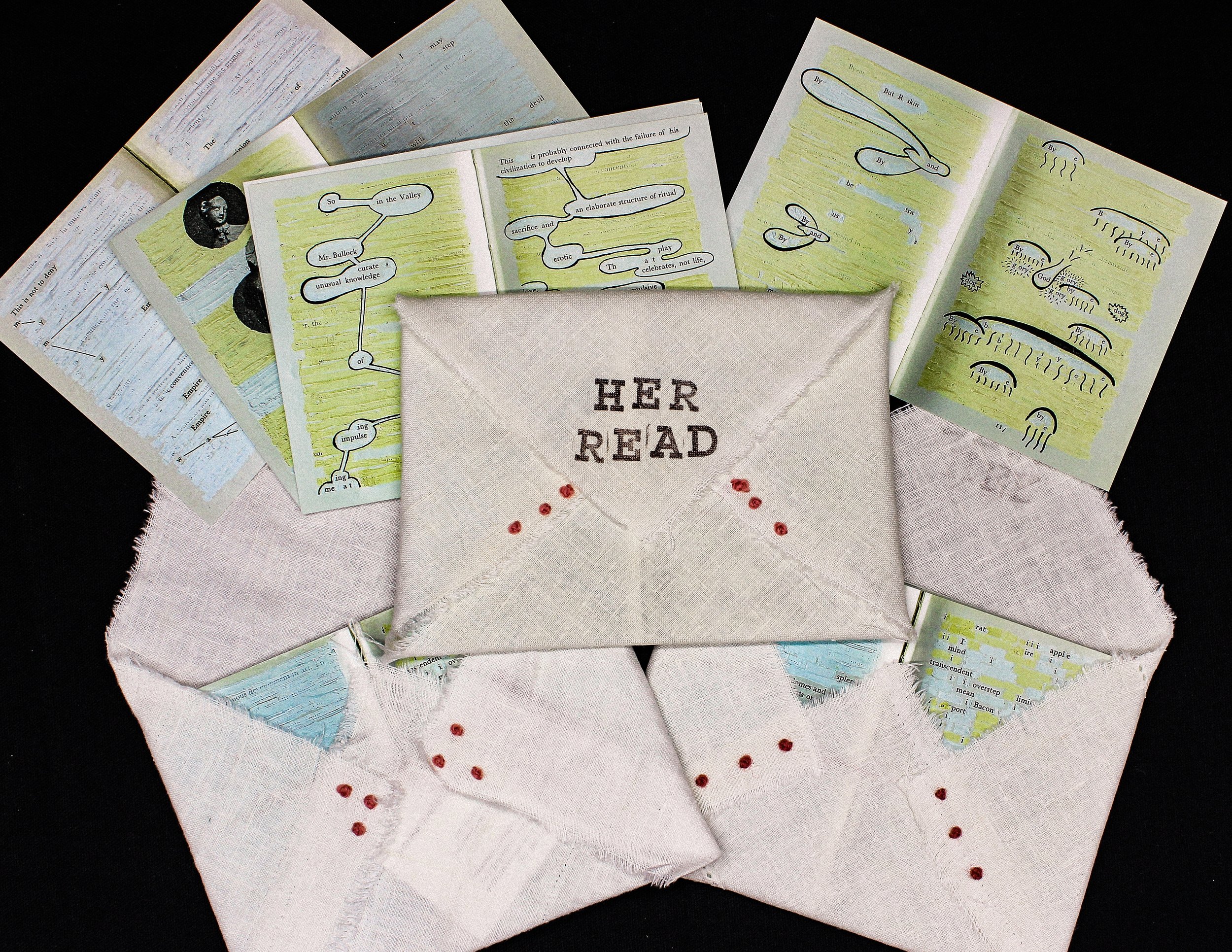   Her Read,  artifact i, enveloped postcards 