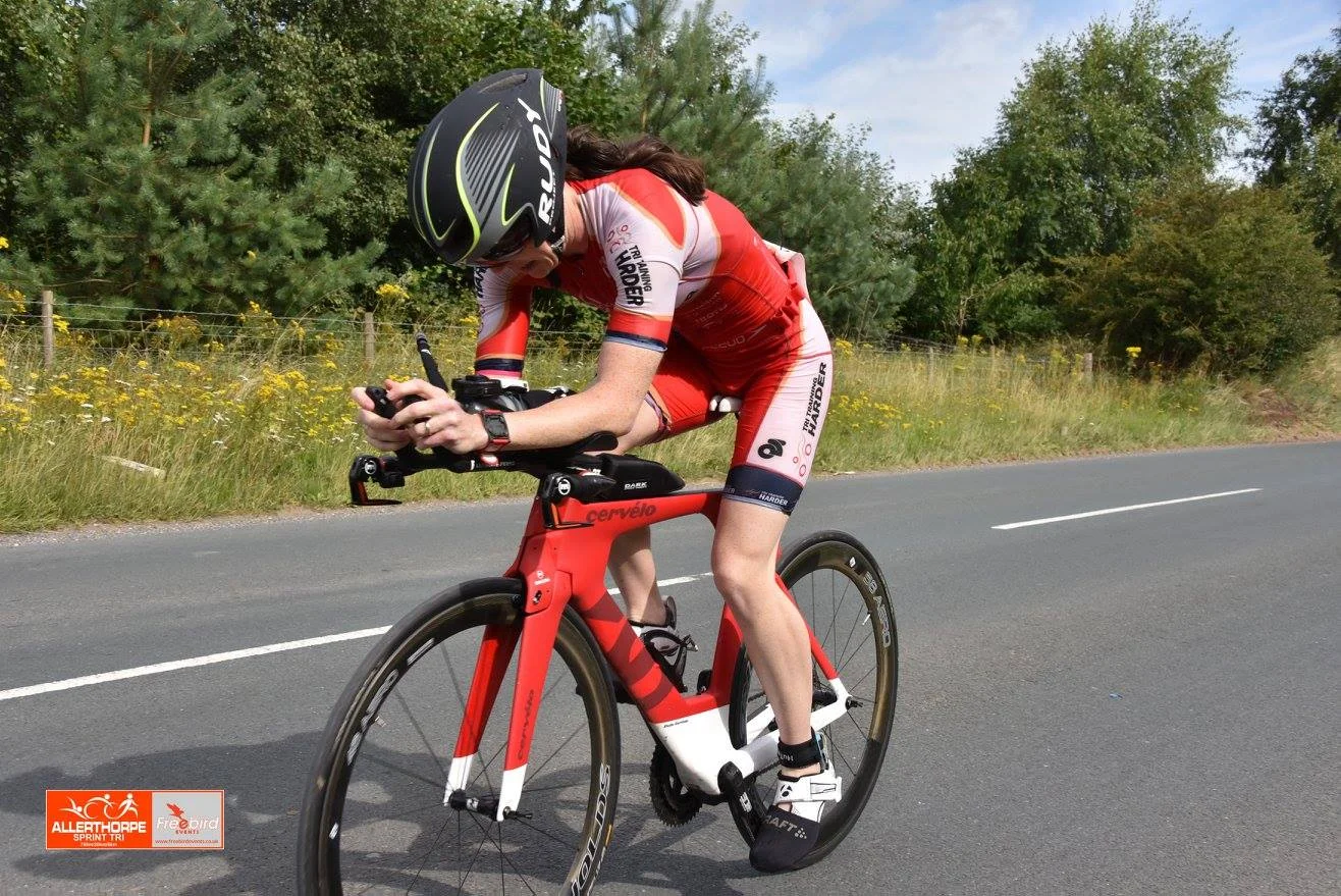 Team athlete Elaine Garvican grits it out at the Allerthorpe Triathlon