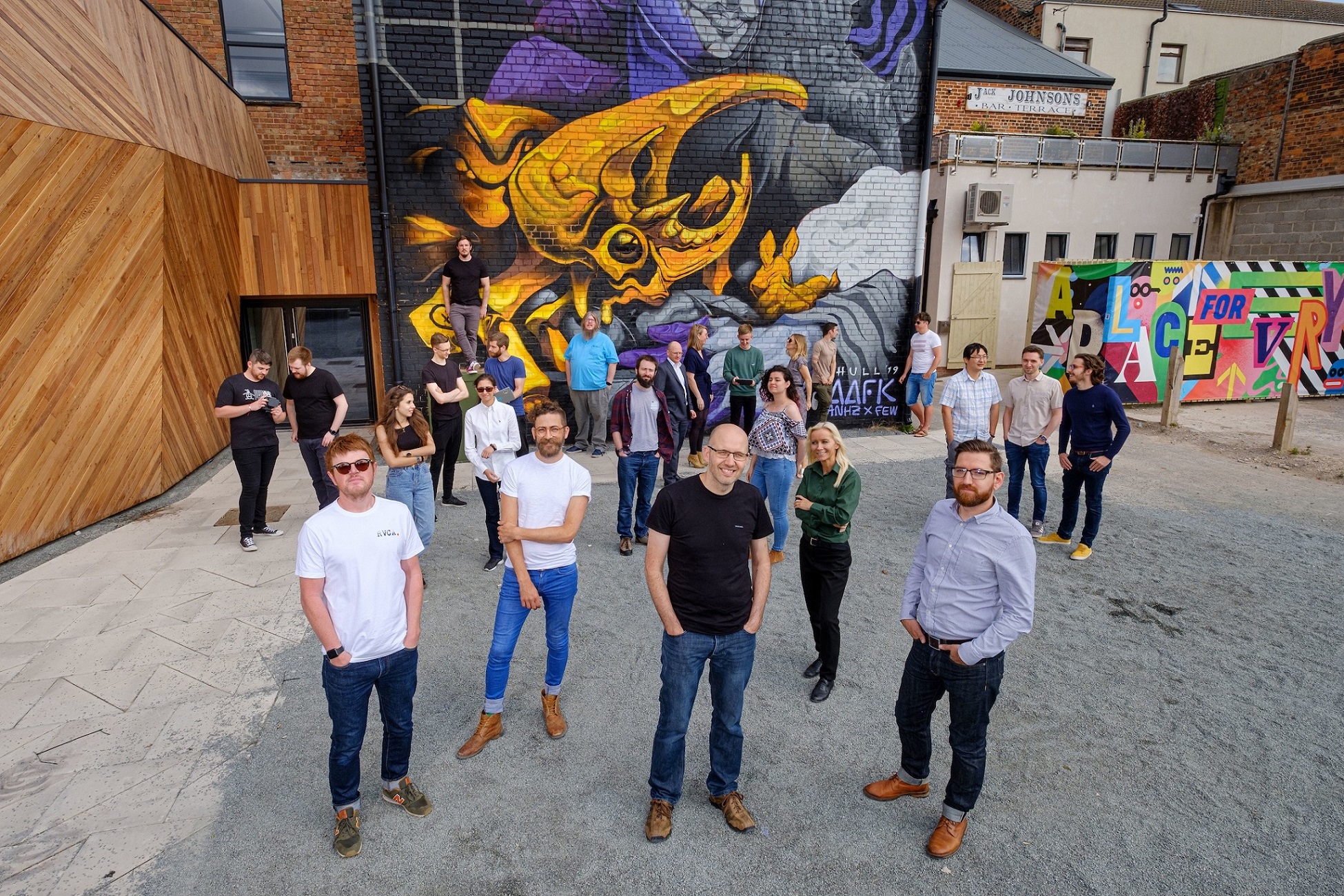 Most of our ever-growing team in Hull’s Fruit Market urban village where we have our home.