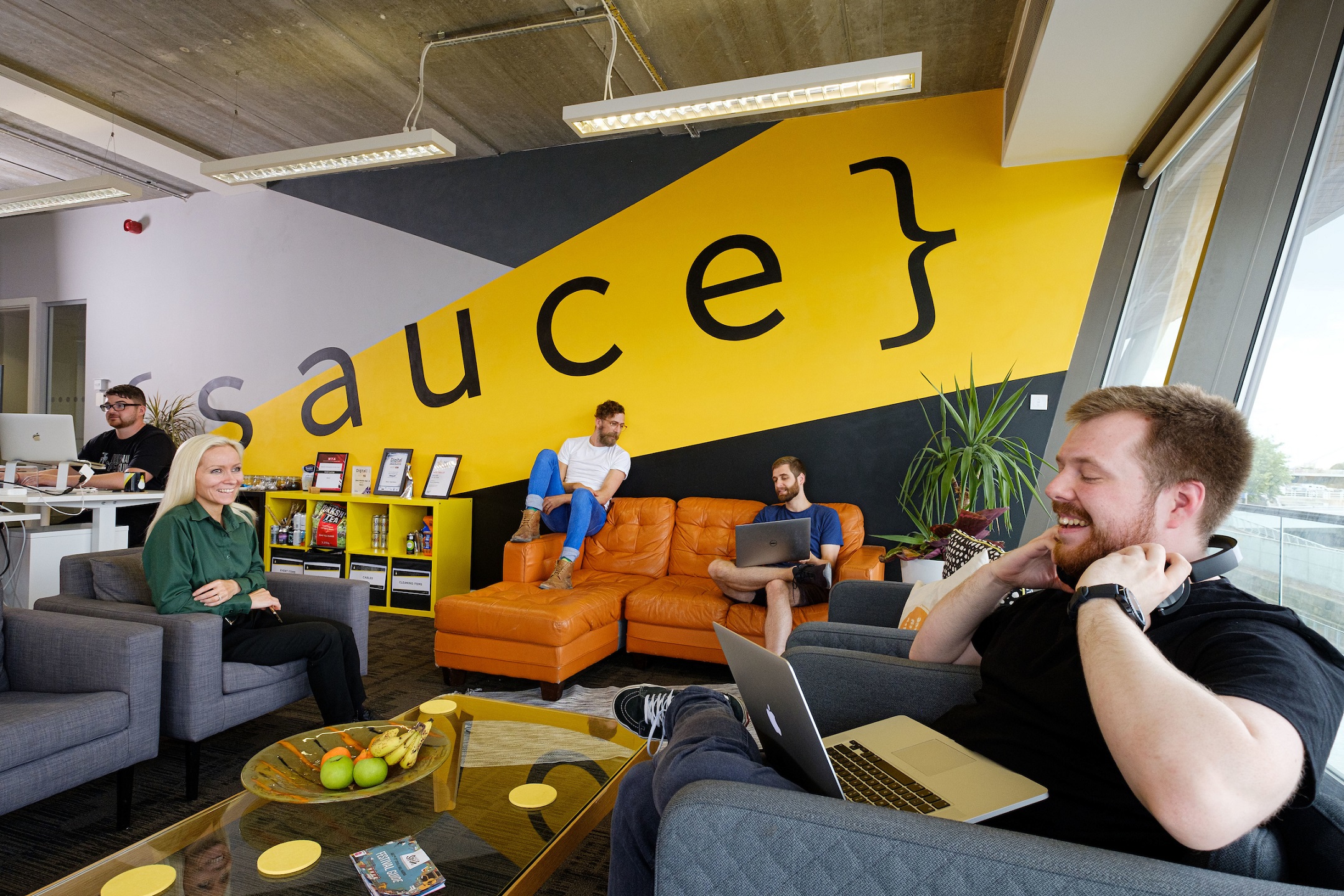 Team members, from left, Danny Wilkinson, Claire Clark, Jim Wardlaw, Jack Longthorp and James Hay in one or our two offices in the C4DI tech hub.
