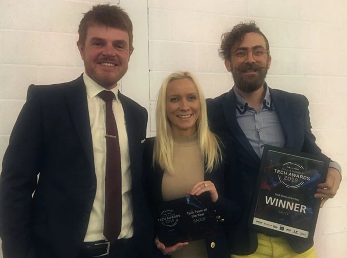 Sauce directors Matt Gibson, Claire Clarke and Jim Wardlaw at the Hull & Humber Tech Awards.
