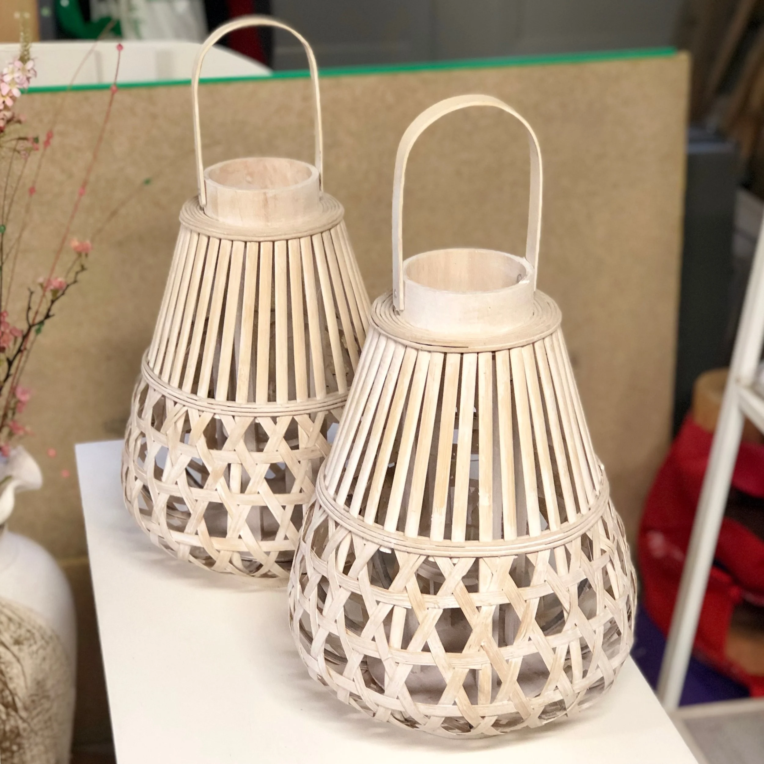 Large White Wicker Lantern